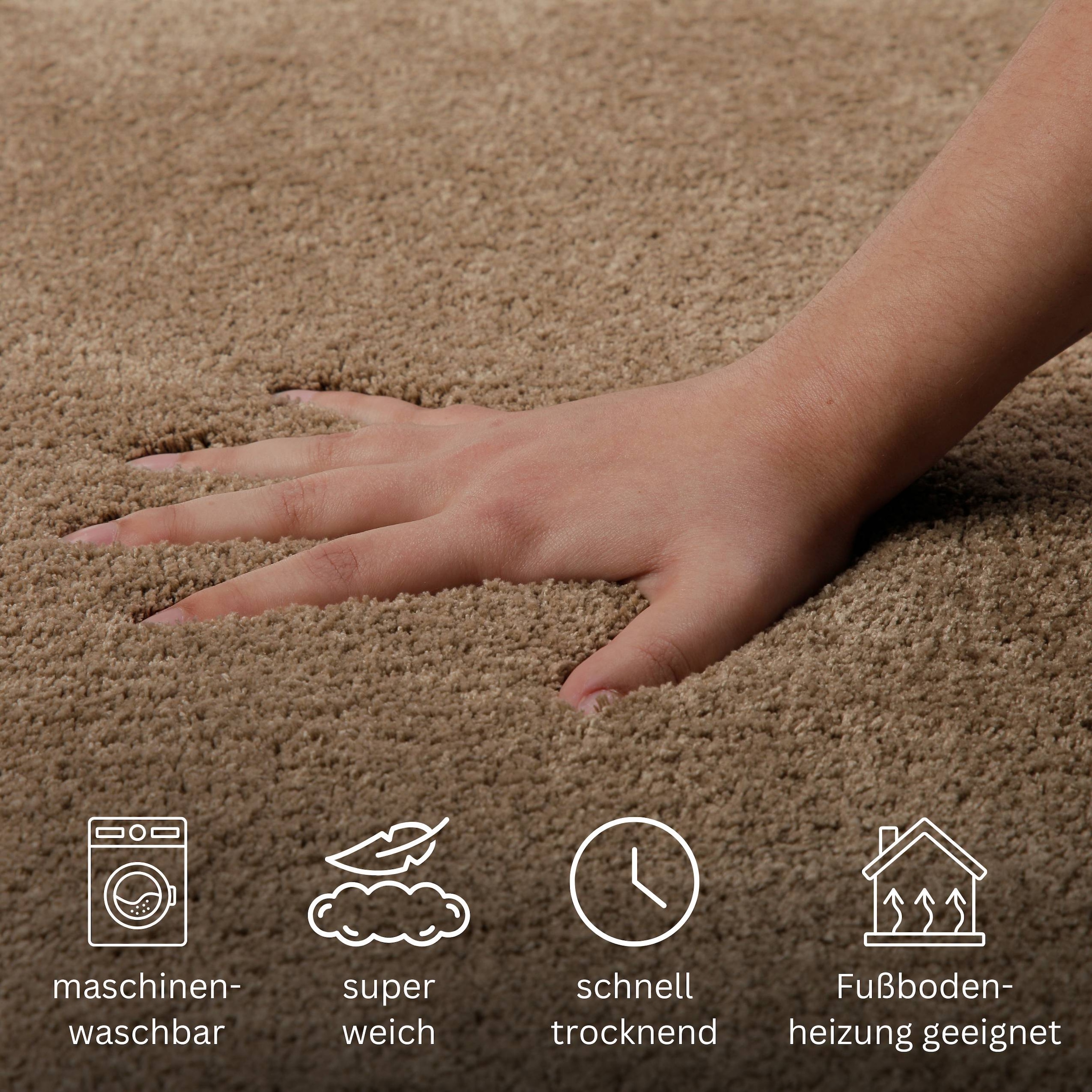 my home Badematte »Neele«, rutschhemmend beschichtet, schnell trocknend, Badteppich, getuftet, modern, Uni, antirutsch, flauschig, hochflor