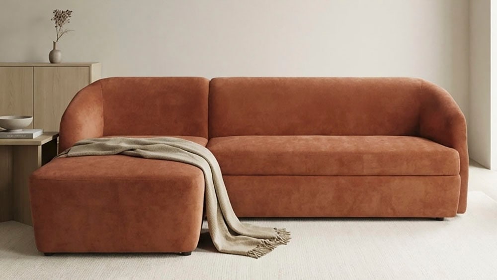DOMO collection Ecksofa "Orbis, modernes, klares Design mit schmalen, abgerundeten Armlehnen" whlw. mit Bettfunktion u./o. Bettkasten, aus Luxus- Microfaser
