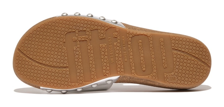 Fitflop Pantolette »IQUSHION ADJUSTABLE BUCKLE METALLIC-LEATHER SLIDES«, Keilabsatz, Sommerschuh, Schlappen mit verstellbarer Bandage