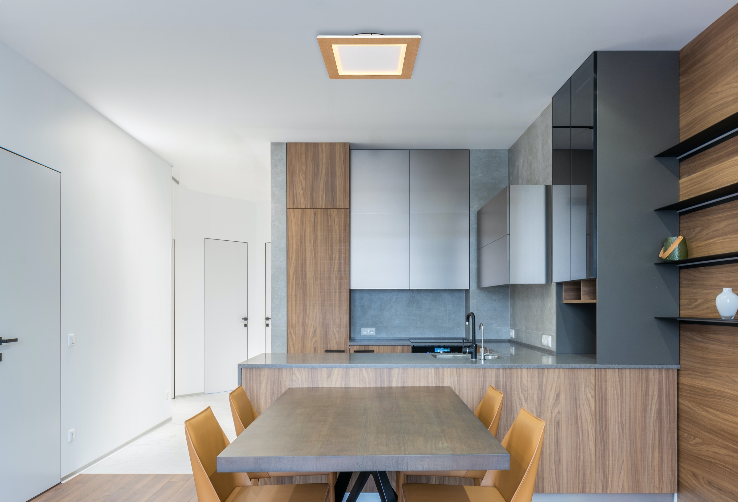 GLOBO LIGHTING LED Deckenleuchte »CLAY«, Leuchtmittel LED-Modul | LED fest integriert, Deckenlampe/holzoptik/quadratisch/Wohnzimmer/Schlafzimmer