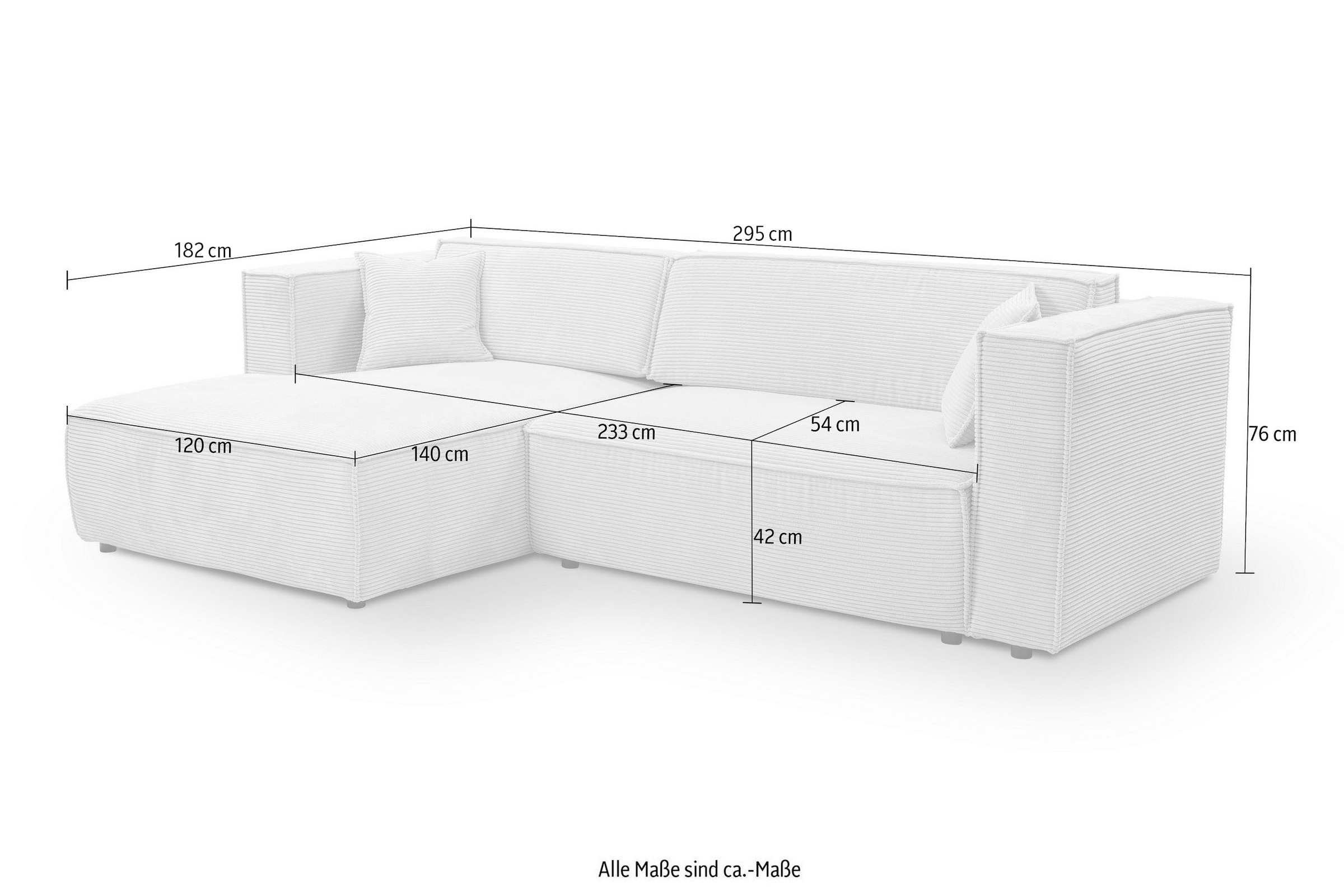 WERK2 Ecksofa »Atlanta-New, modernes Design, Stellmaße 295x182 cm, L-Form, Kedernaht« hoher Komfort, Schlaffunktion & Bettkasten, Cord, Grau
