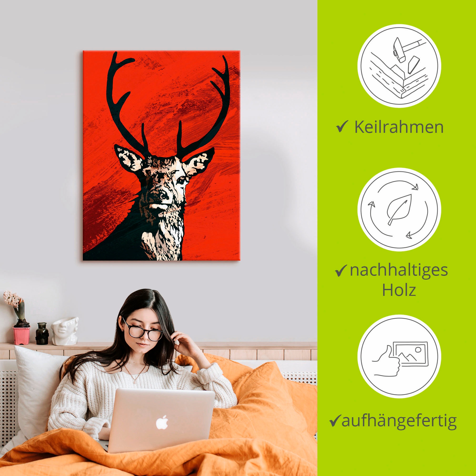 Artland Wandbild »Hirsch«, Wildtiere, (1 St.), als Leinwandbild, Poster in verschied. Größen
