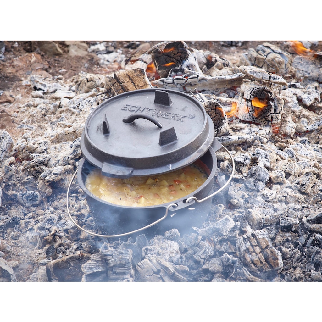 ECHTWERK Schmortopf »Dutch Oven«, Gusseisen, (1 tlg.), Feuertopf, Gusseisen BBQ Kochtopf, bereits eingebrannt, 7,6 Liter