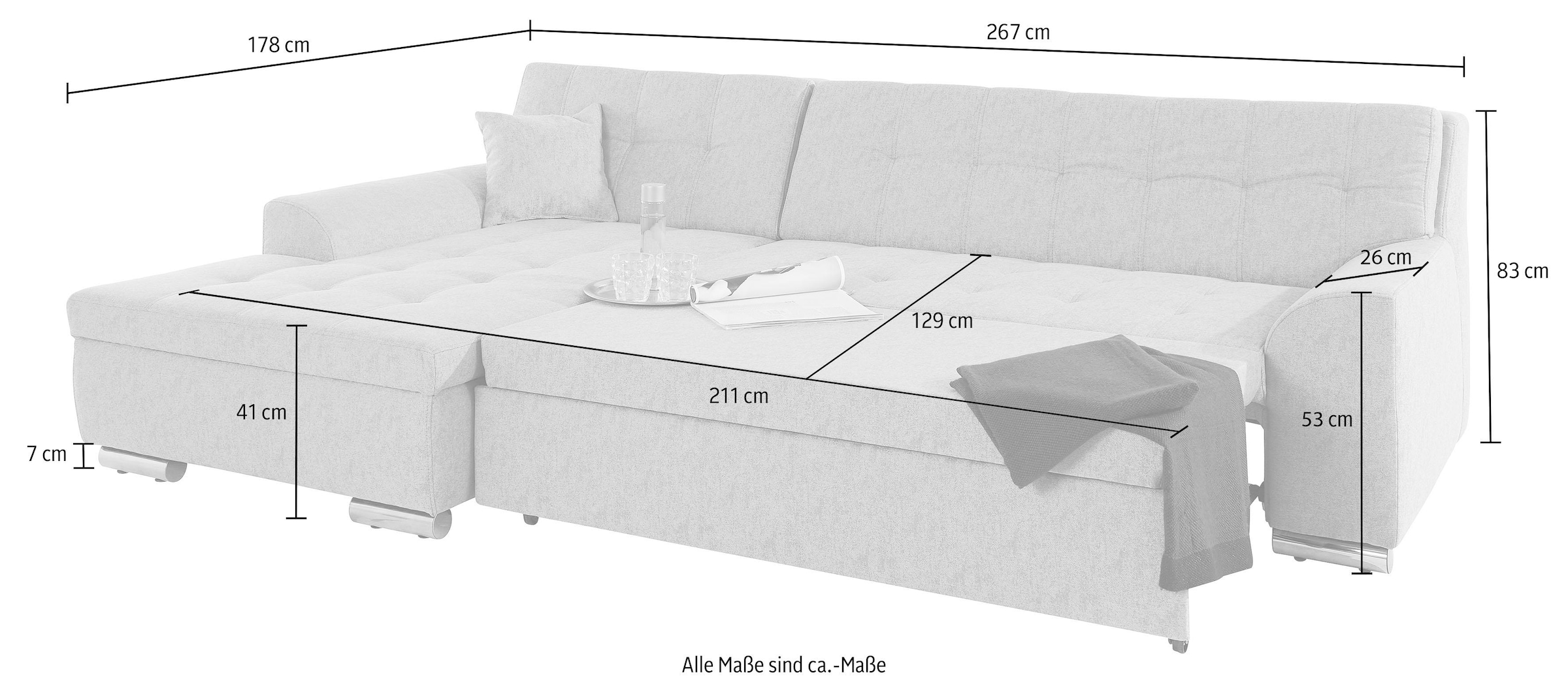 DOMO collection Ecksofa »Aversa, moderne Steppung im Sitz und Rücken, geschwungene Armlehnen,«, L-Form, wahlweise mit Bettfunktion