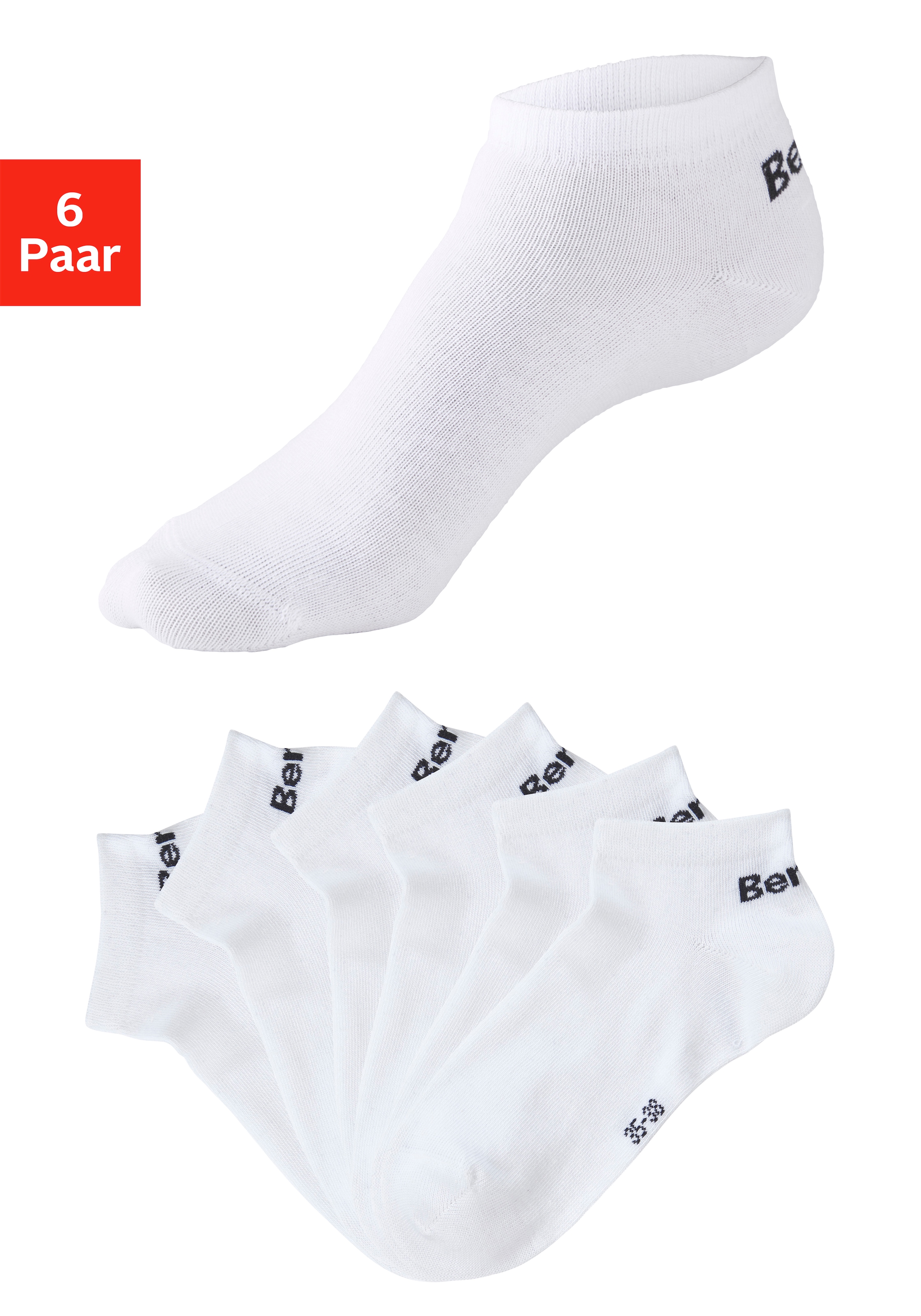 Bench. Sneakersocken "für Damen und Herren in Baumwollmischung, für Sport und Freizeit" Packung, 6 Paar tlg. mit klassischem Logoschriftzug, ohne Frottee