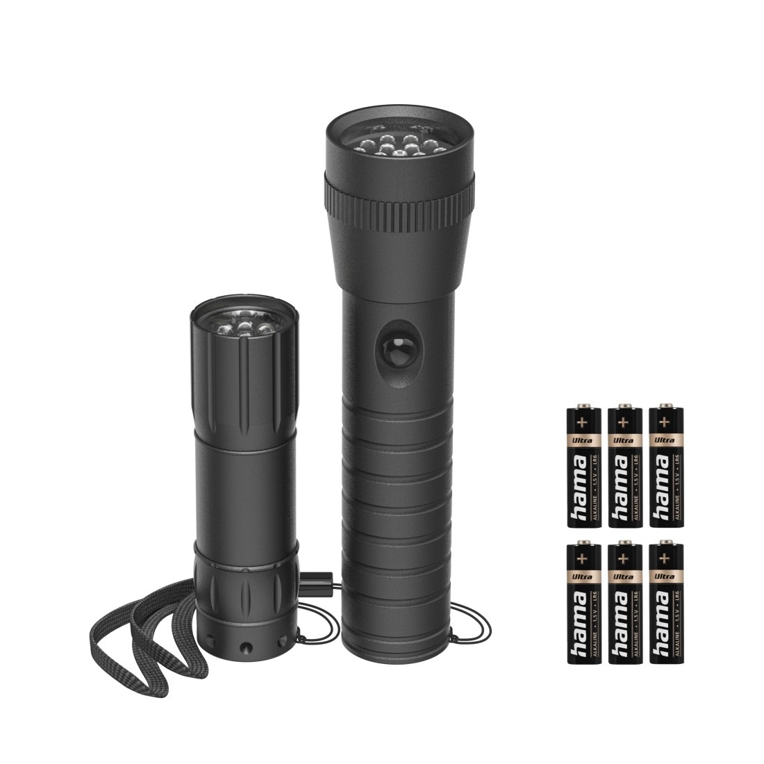 Hama LED Taschenlampe »LED Taschenlampe, 2er Set (Mini Taschenlampe und große Taschenlampe)« stoßfest, robust, stromsparend aus Aluminium