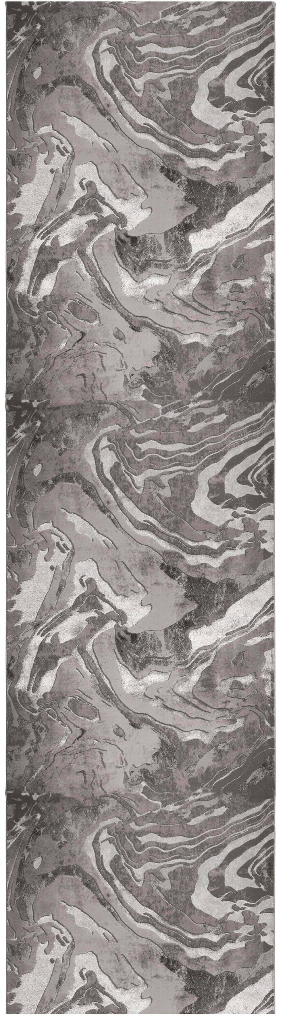 Läufer FLAIR RUGS "Marbled", silber (silberfarben), B:60cm H:12mm L:230cm, Kunstfaser, Teppiche, Läufer, dezenter Glanz, mehrfarbig, modernes Marmor-Design, Teppichläufer