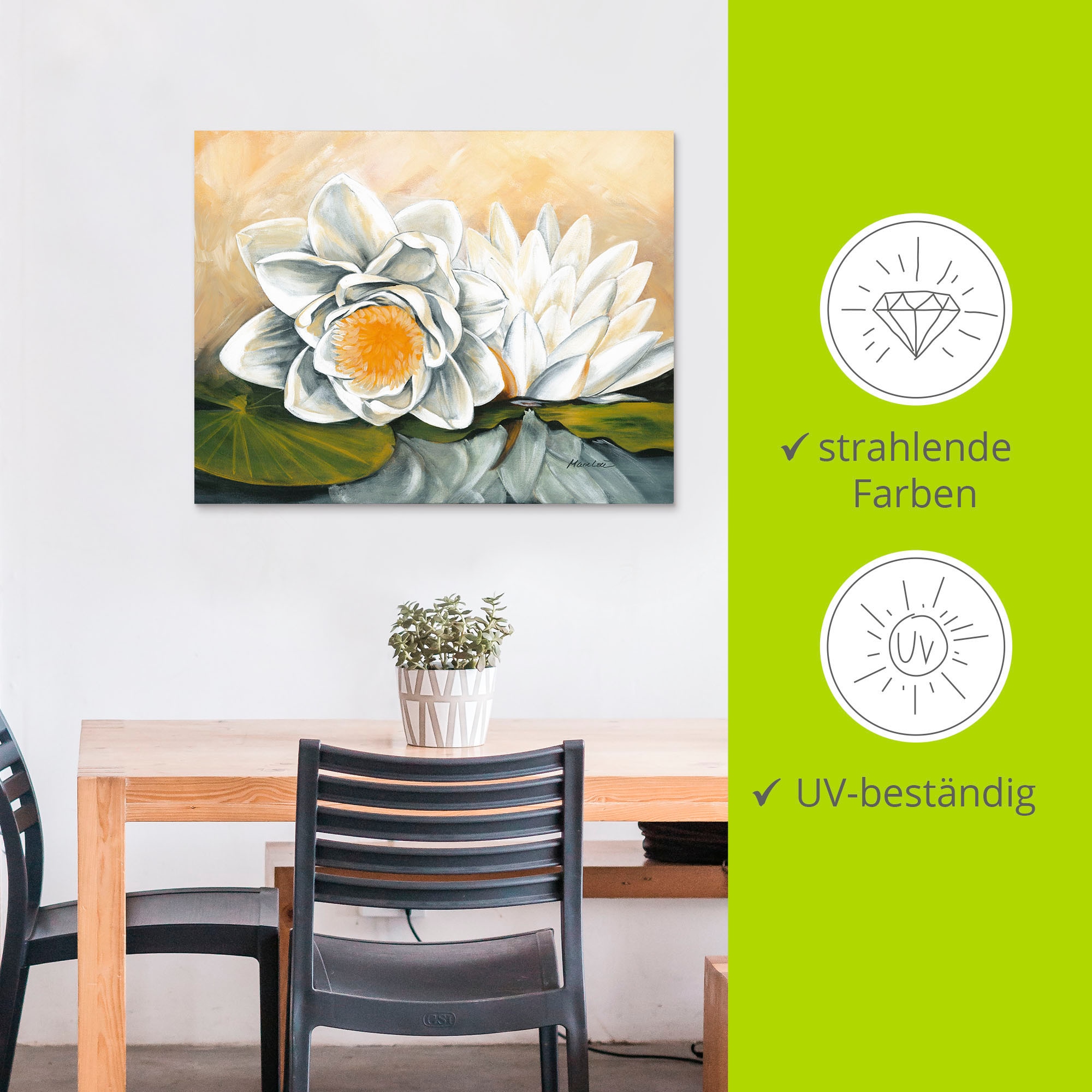 Artland Alu-Dibond-Druck »Seerosen«, Blumen, (1 St.), für Innen- und Außenbereich geeignet, Outdoorbild