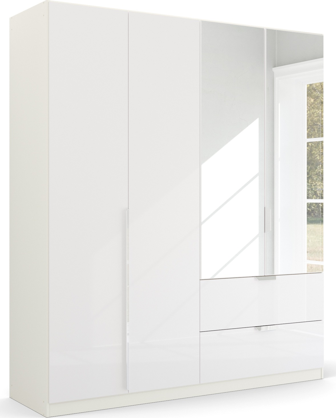 rauch Drehtürenschrank "Kleiderschrank Schrank Garderobe Ankleide GLAMOUR BY QUADRA SPIN" Breiten: 181/226/271 cm, Höhe 210 cm, mit Spiegel und Hochglanz-Front, Stangengriff MADE IN GERMANY