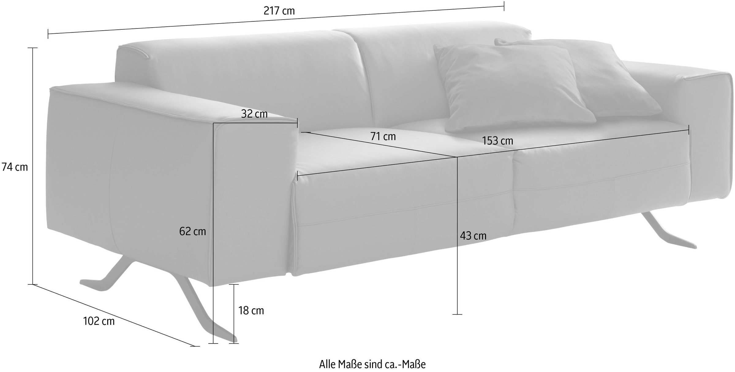 designwerk 2,5-Sitzer »Beauty«, mit eleganten Füßen, Breite 217 cm  bestellen | BAUR