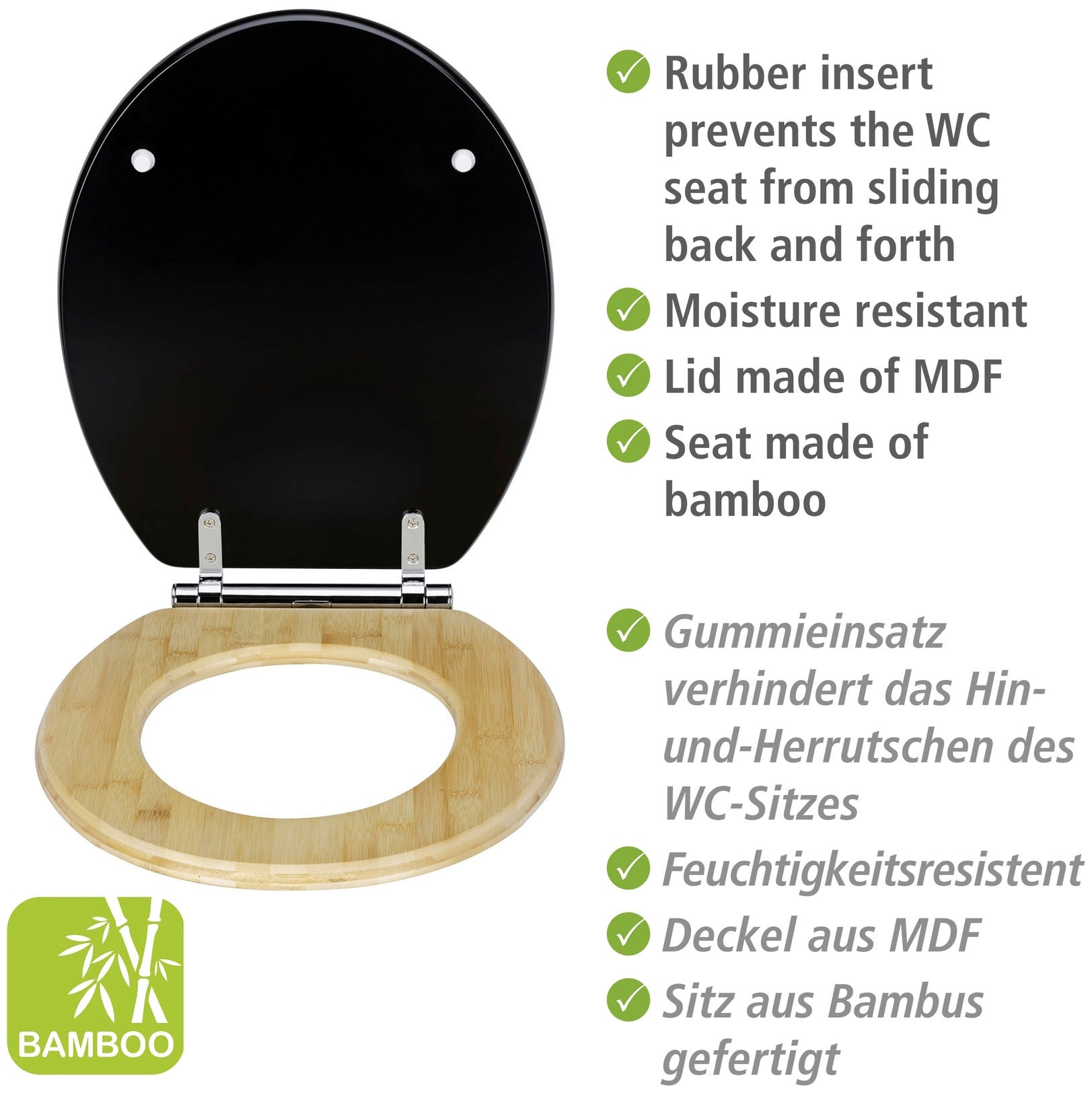WENKO WC-Sitz »Bambusa«, aus MDF und Bambus, mit Absenkautomatik