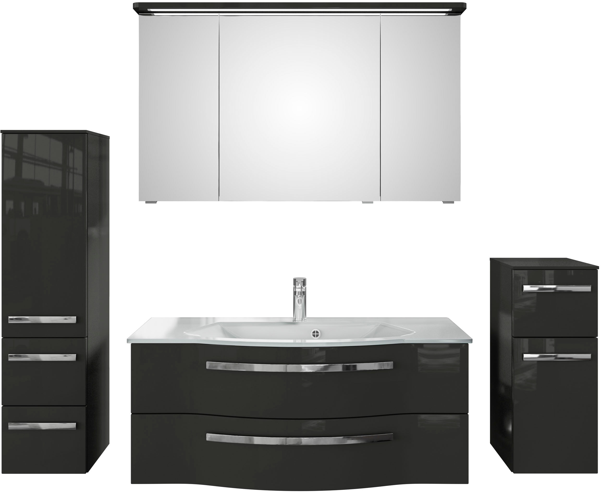 Saphir Badmöbel-Set "Serie 4005, vormontiert, Glaswaschbecken, Spiegelschra günstig online kaufen