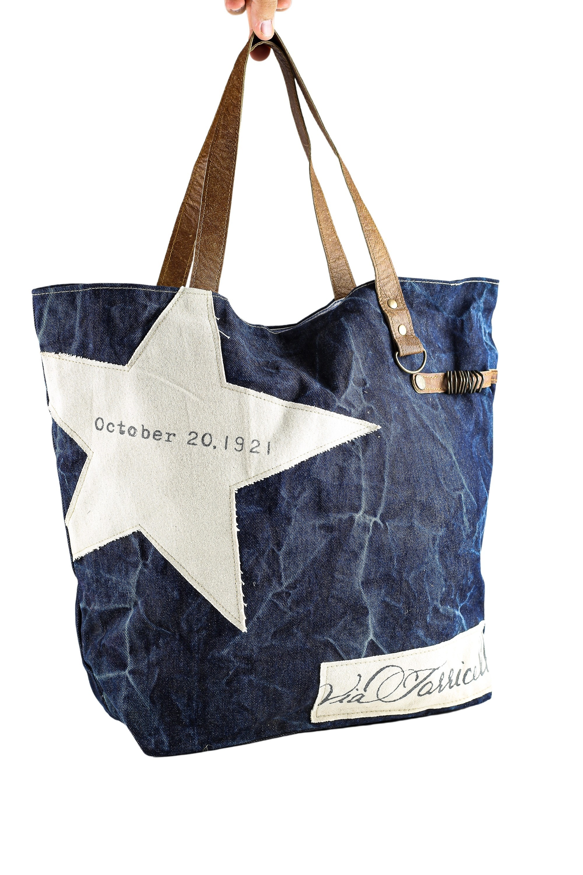 COLLEZIONE ALESSANDRO Schultertasche »Jeans Stern«, aus Jeansstoff mit Leder Henkel