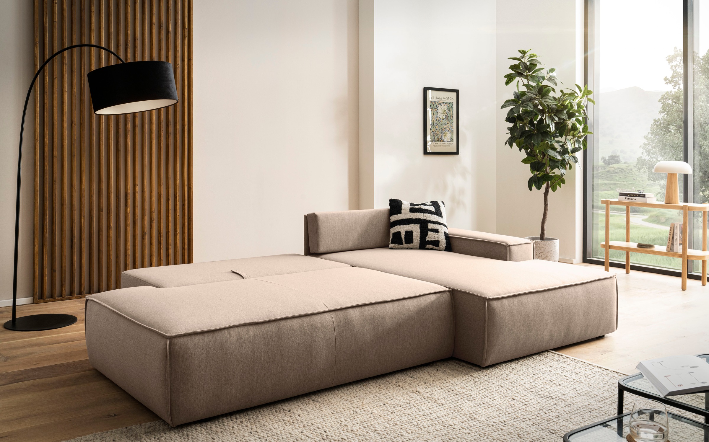 Home affaire Ecksofa »SHERWOOD, Schlafsofa in L-Form offen (275cm), Cord, Leinenoptik«, Schlaffunktion und Bettkasten, Kedernaht, hoher Sitz- & Liegekomfort