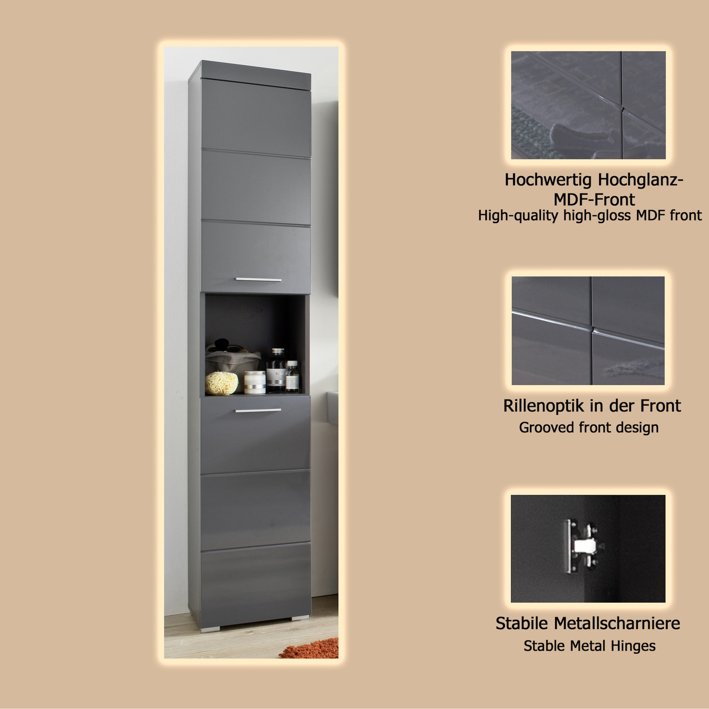 welltime Hochschrank »Avena«, Badschrank mit 2 Türen & 1 Fach - (B/T/H) 37/31/190 cm