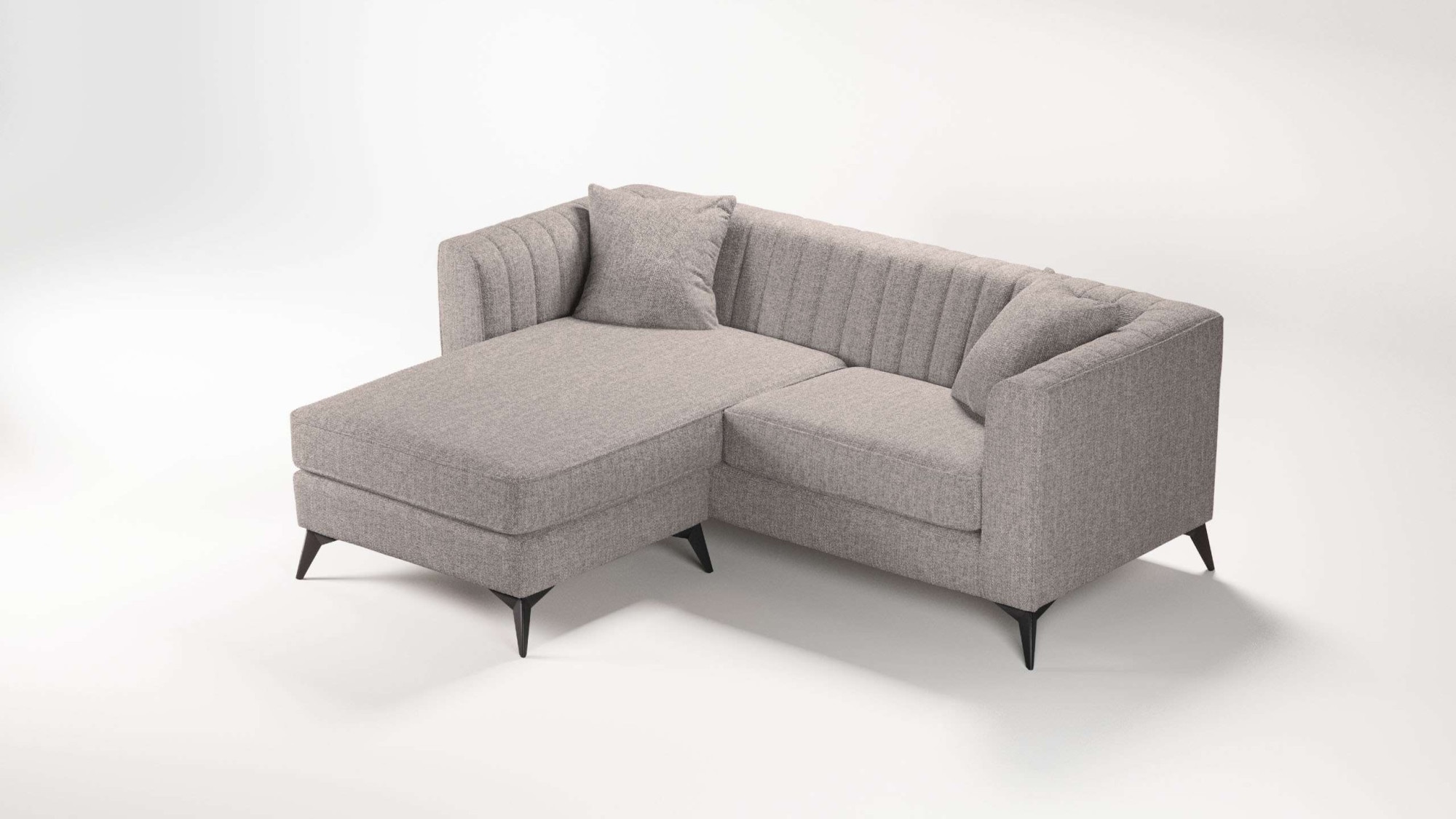 Places of Style Ecksofa »MATTHEW L-Form ideal für kleine Räume, Maße B/T/H: 201/162/74 cm«, elegantes Designsofa, feine Steppung im Rücken, incl. Zierkissen