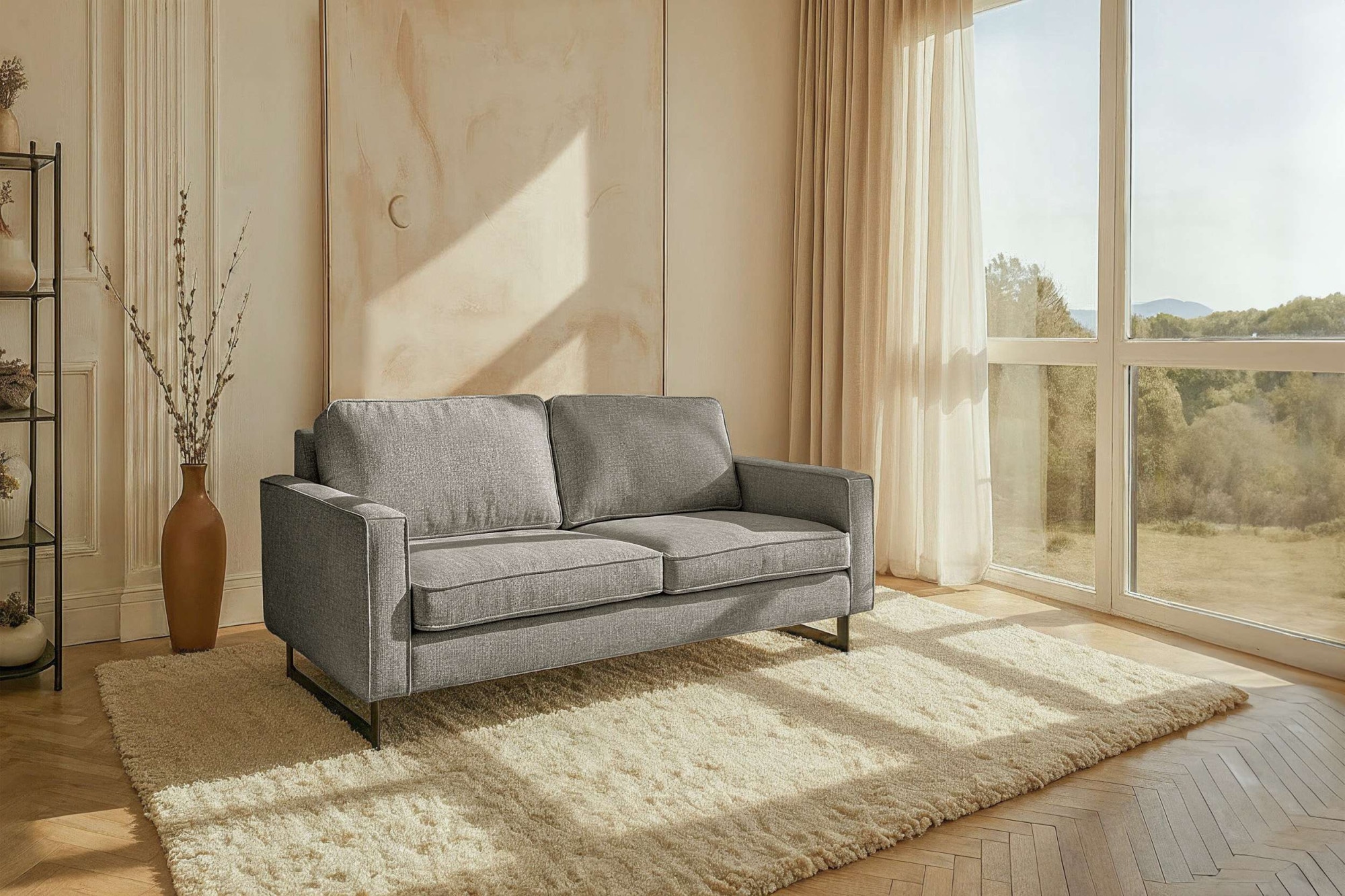 OTTO home 2-Sitzer "Pinto, 166 cm, Cord, Chenille, Lederoptik" mit Keder, schwarze Metallfüße, Wellenunterfederung