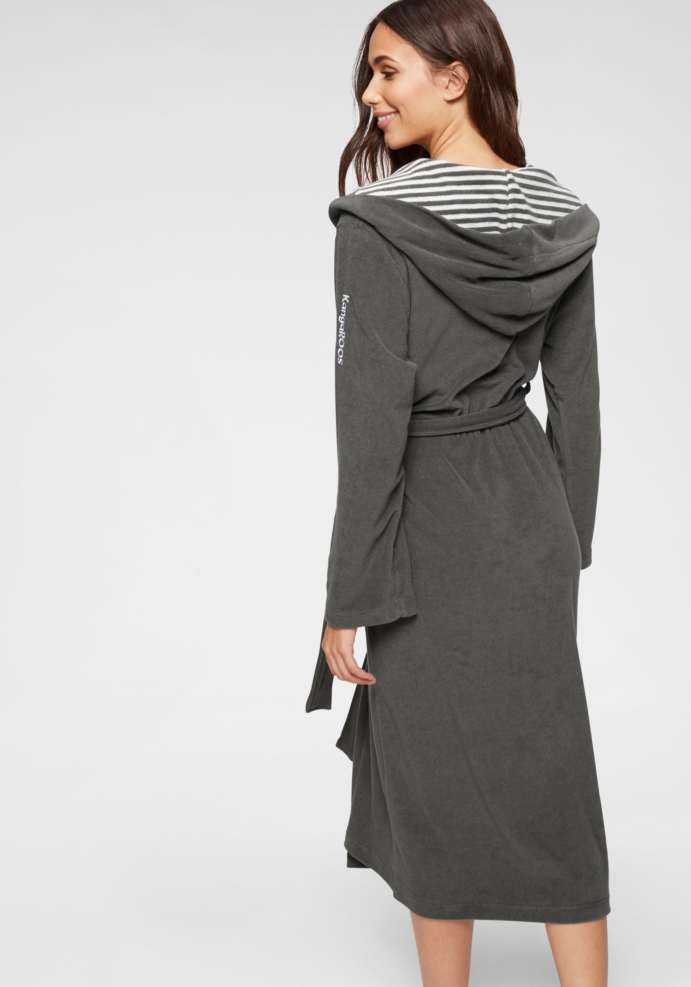 KangaROOS Damenbademantel »Dalia«, (1 St.), Uni-Farben und innen mit Streifen, Bademantel mit Taschen, XS-3XL