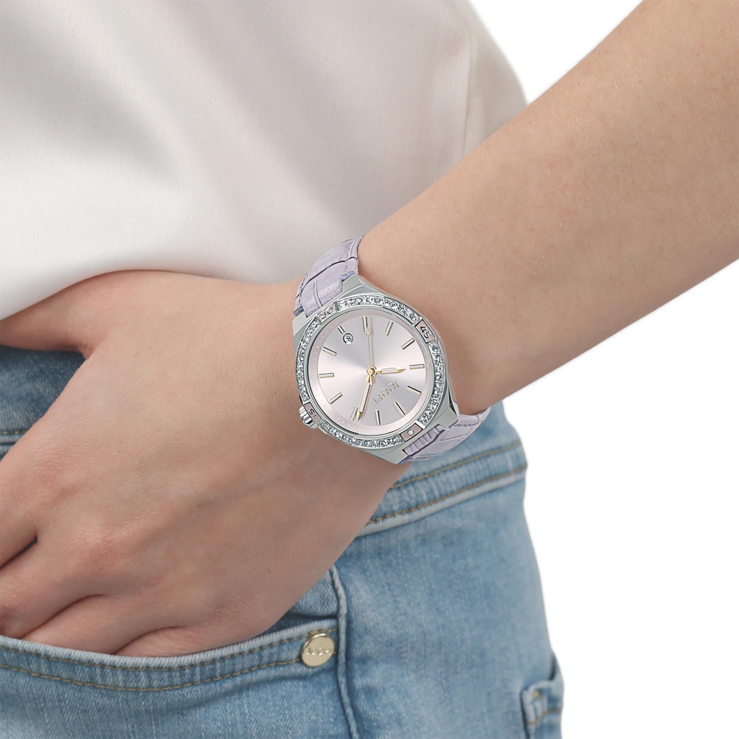 JOOP! Quarzuhr Armbanduhr, Damenuhr, Lederarmband, analog, Jahr, Monat