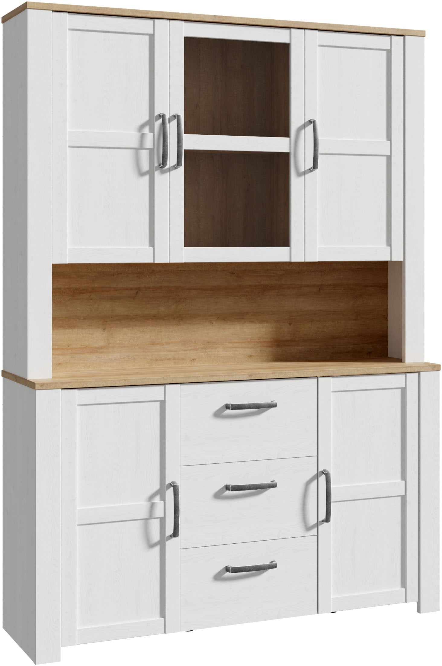 FORTE Buffet "Bohol, großes Highboard,4Türen, 1 Glastüre, 3 Schubkästen" B/H/T 146,1/205,4/42 cm, sehr viel Stauraum