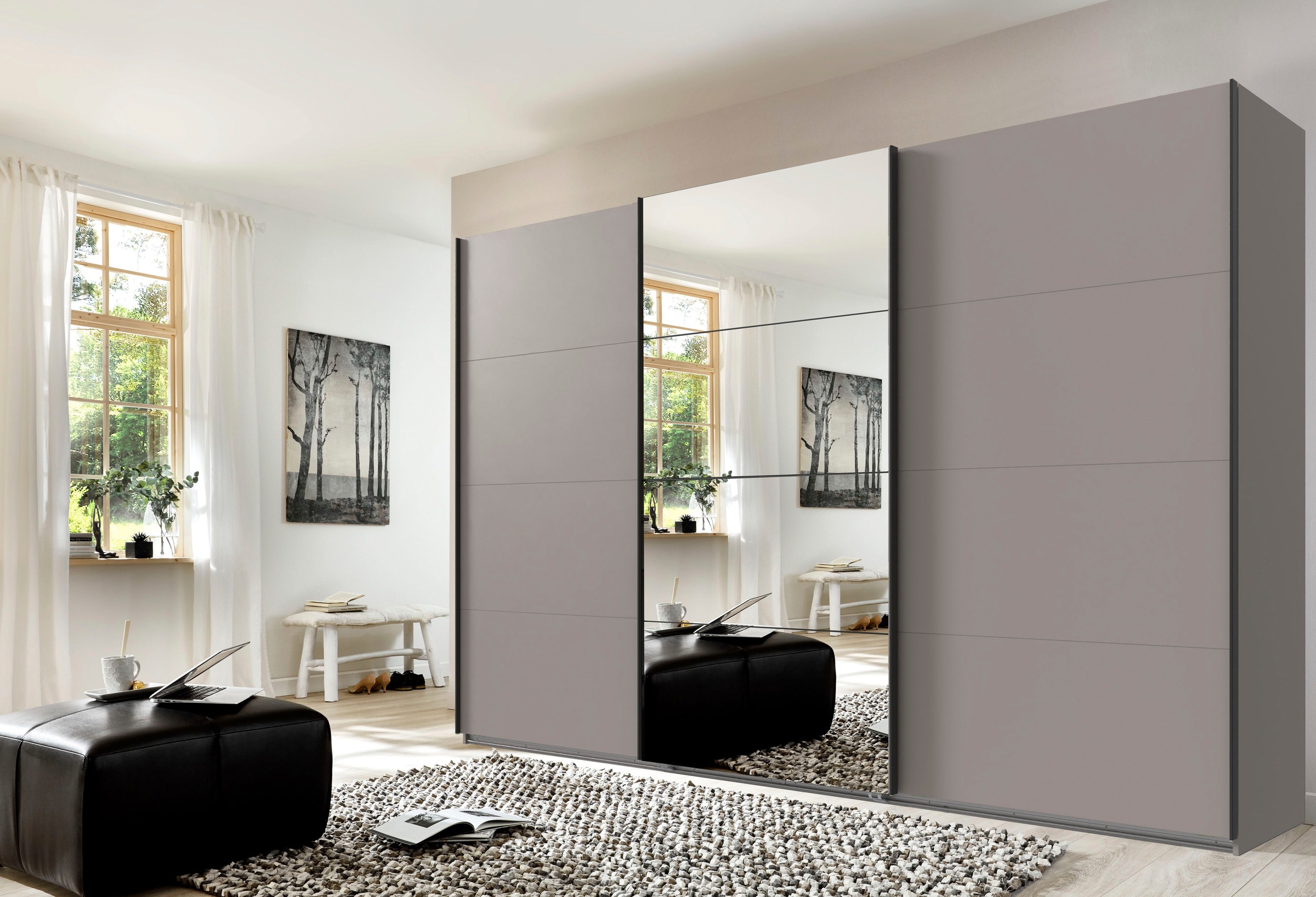 Wimex Schwebetürenschrank »Mugano, Made in Germany, Lieferung bis in Deine Etage und Stellort«, (wähle Deine Ausstattung: Basic oder Premium!), 3 Schwebetüren, große Größen, mit oder ohne Spiegel, Metallgriffe