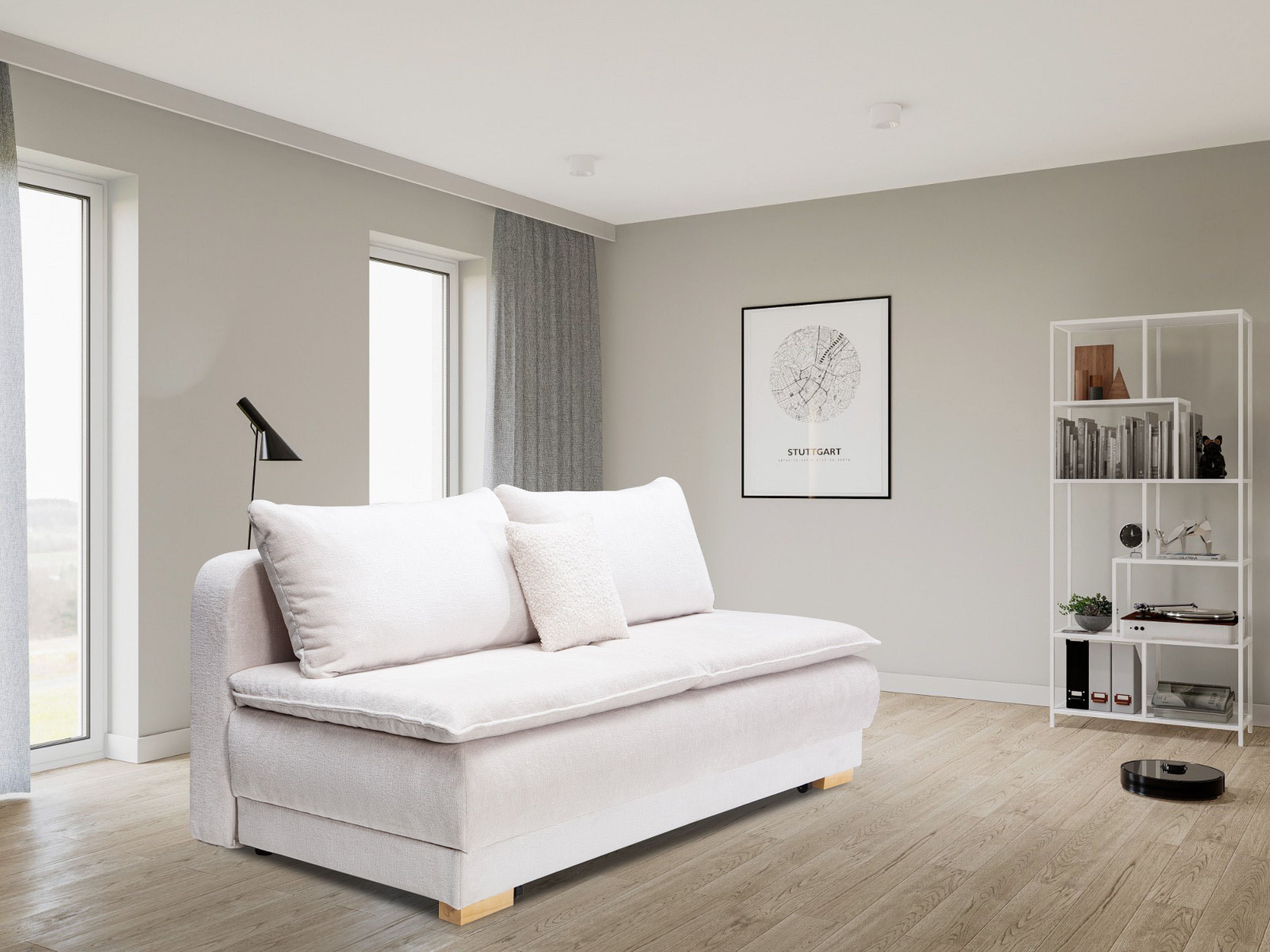 Home affaire Schlafsofa "Bea, B: 218 cm, Liegel. 158x198 cm" Schlaffunktion, Bettkasten & 1 Zierkissen, Dauerschlafsofa Boxspring