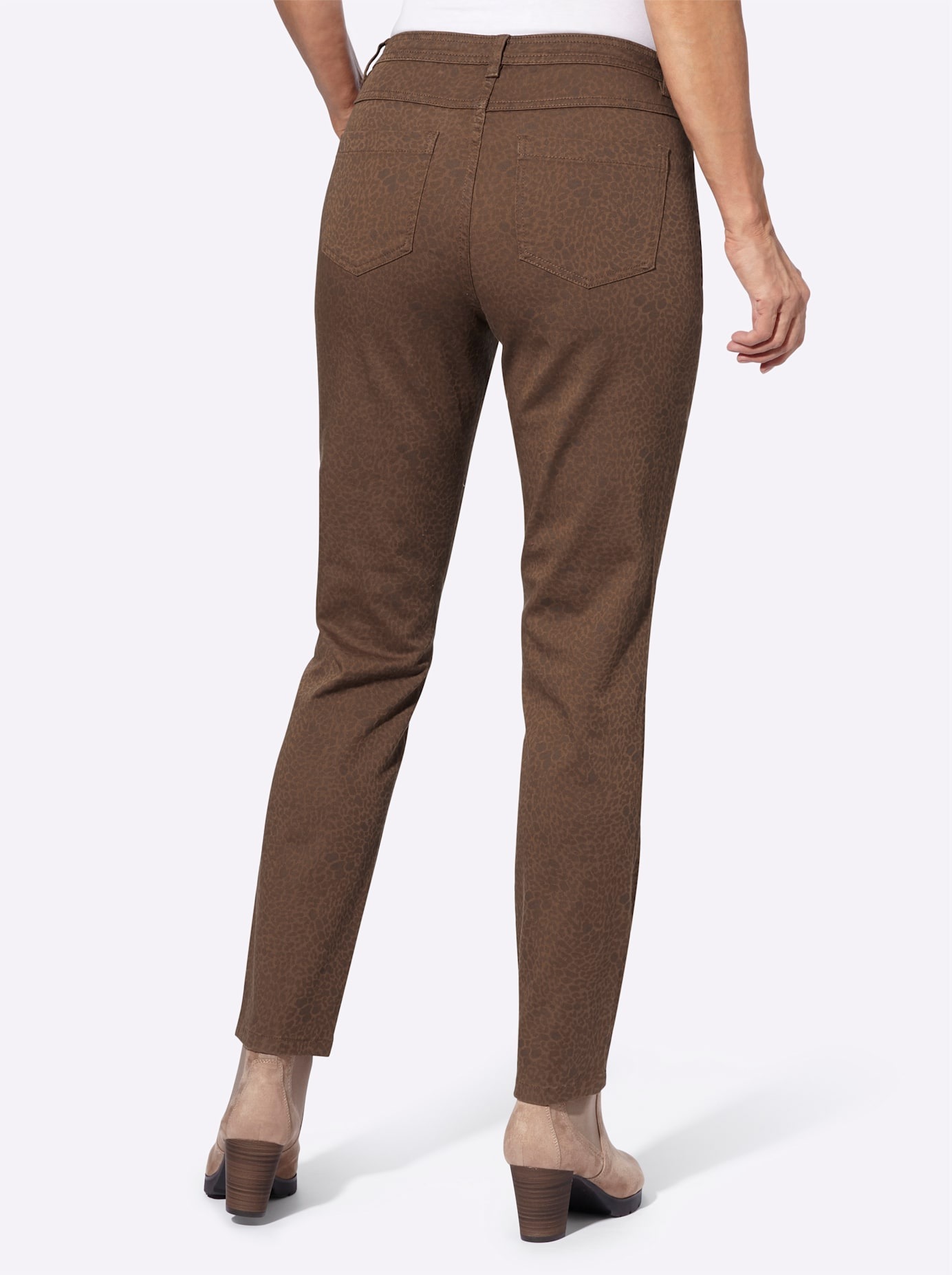 Bequeme Jeans CLASSIC BASICS, Damen, Gr. 42, Normalgrößen, braun (braun, schoko, bedruckt), 97% Baumwolle, 3% Elasthan, gemustert, lang, Jeans 3