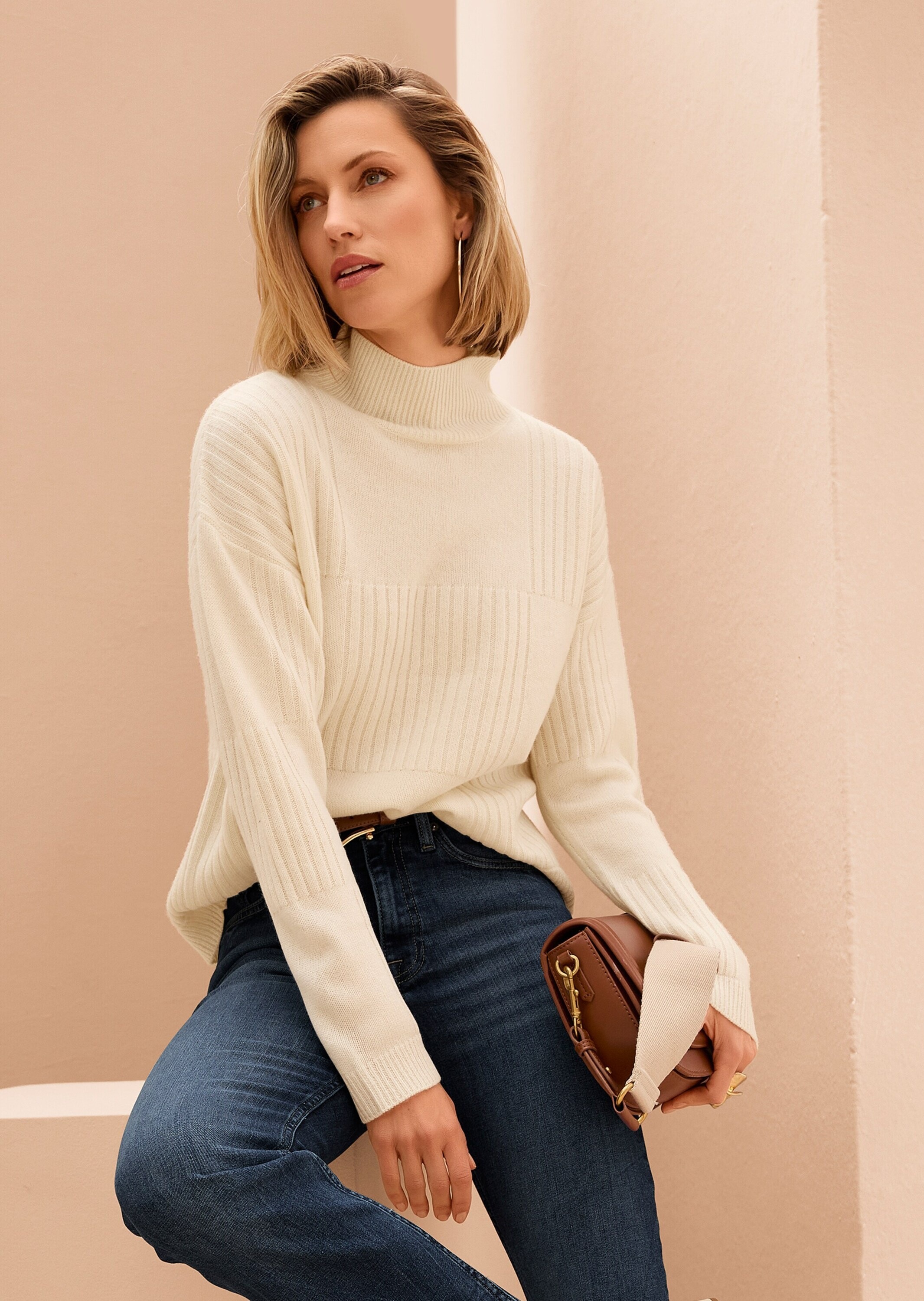 MADELEINE Longpullover »Pullover Langarm Stehkragen-Pullover, Wolle«