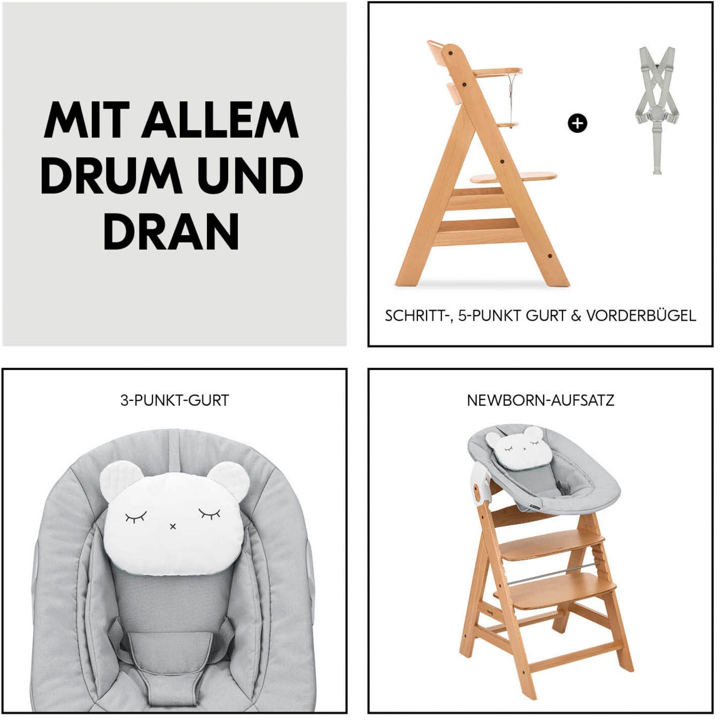 Hauck Hochstuhl »Alpha Newborn Set, Nature Grey«, mit Newborn Aufsatz; FSC® - schützt Wald - weltweit