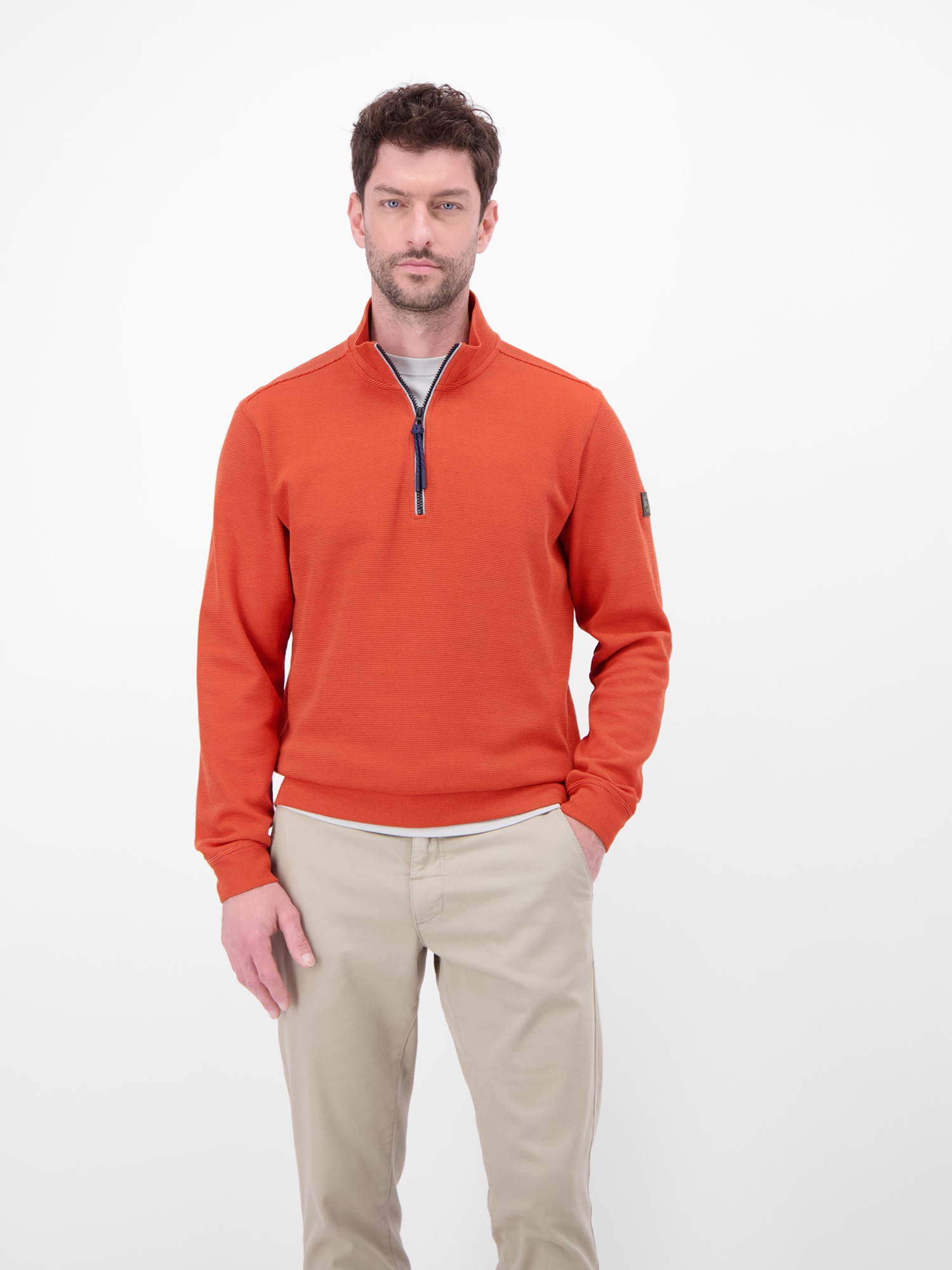 Sweater LERROS "SELA", Herren, Gr. L, vivid rot, Sweatware, Obermaterial: 90% Baumwolle, 10% Polyester, unifarben, normal hüftbedeckend, Rundhals, Bündchen, Sweatshirts Sweater, mit Troyer-Reißverschluss