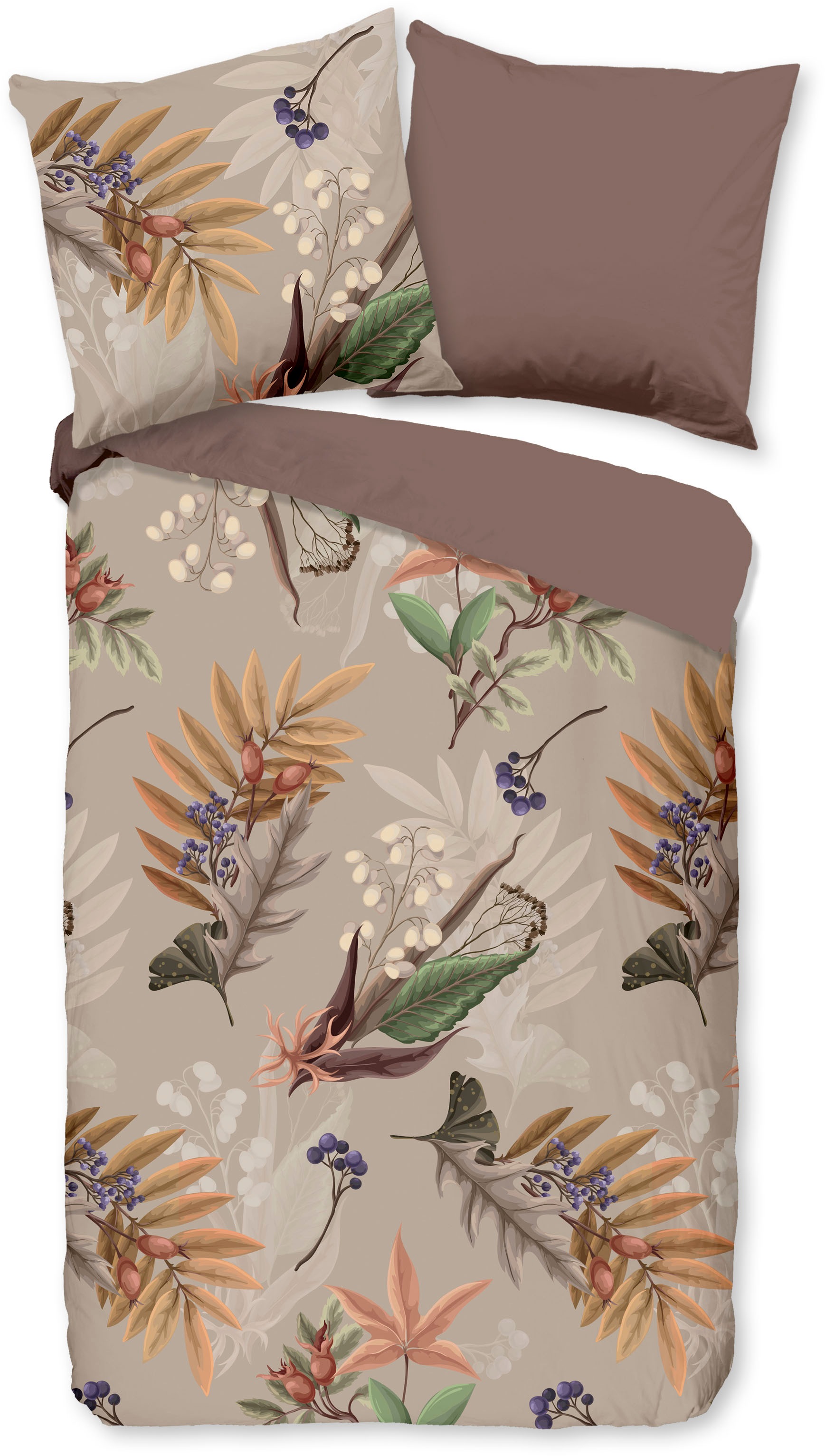 good morning Wendebettwäsche »Otso«, 100% Baumwolle, 135x200, Reißverschluss, Wendeoptik, Herbst, Taupe