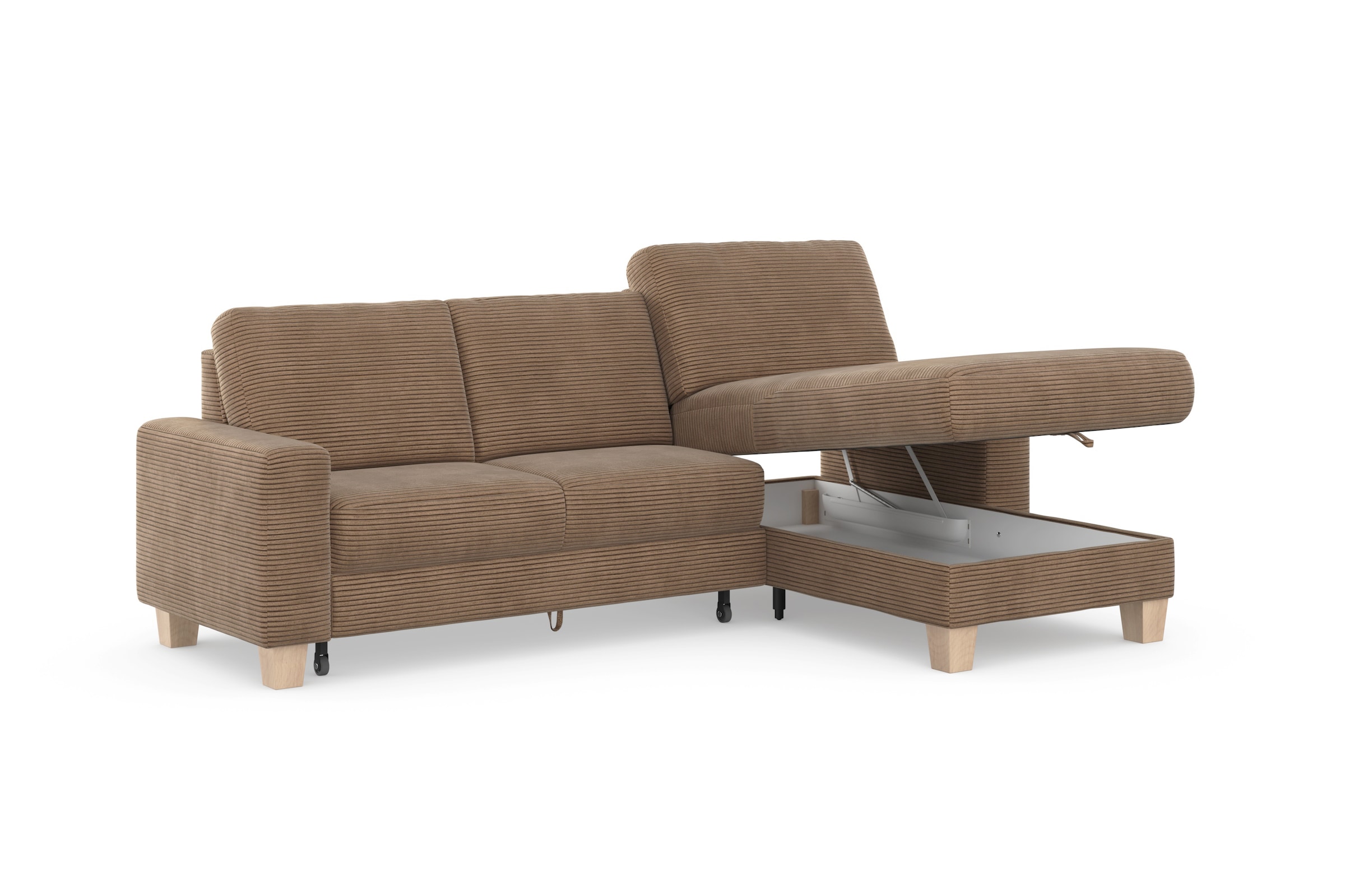 Home affaire Ecksofa »Summer L-Form«, mit Recamiere, mit oder ohne Bettfunktion und Bettkasten, Cord-Bezug