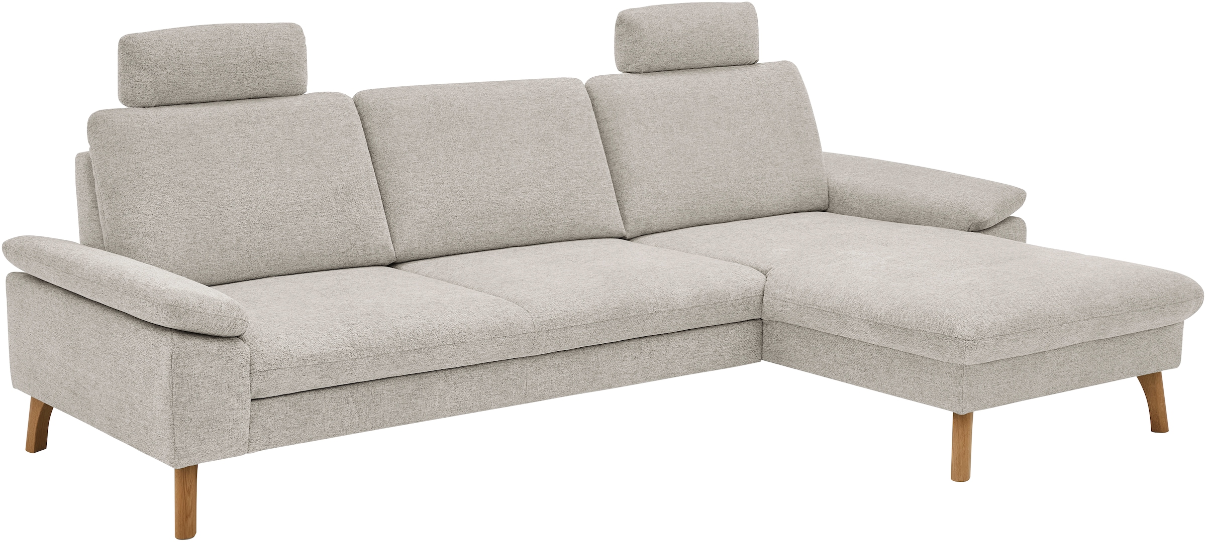 Die PlanBar Ecksofa "PP-LA24075 L-Form, Breite 286 cm" opt. mit Kopfstützen, Schlaffunktion, mot. Ottomane, Sitztiefenverst.