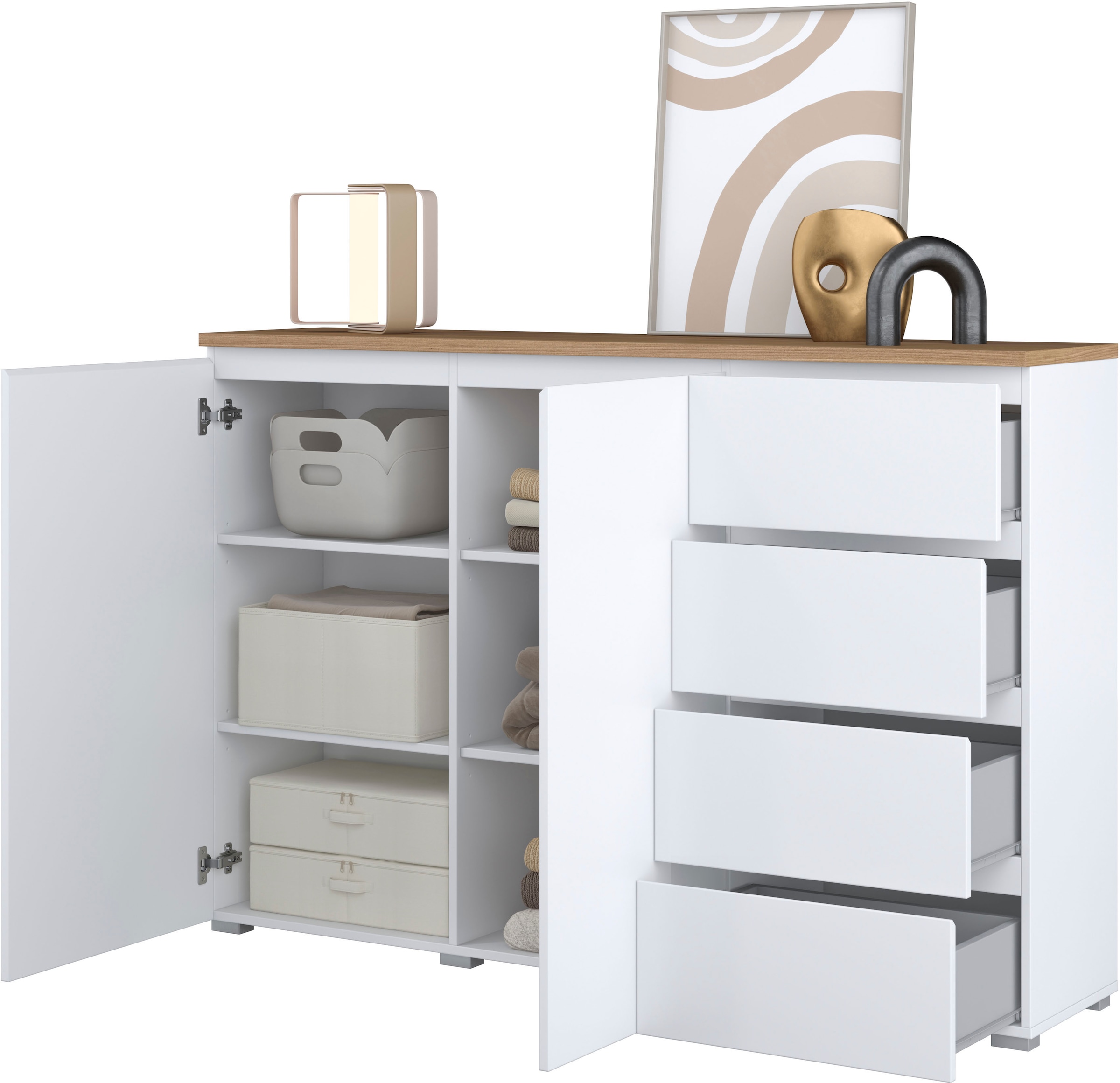 INOSIGN Highboard »Modo, Breite 150 cm, moderne grifflose Kommode 2Türen/4 SK«, Schubladenkommode mit viel Stauraum, Einlegeböden verstellbar