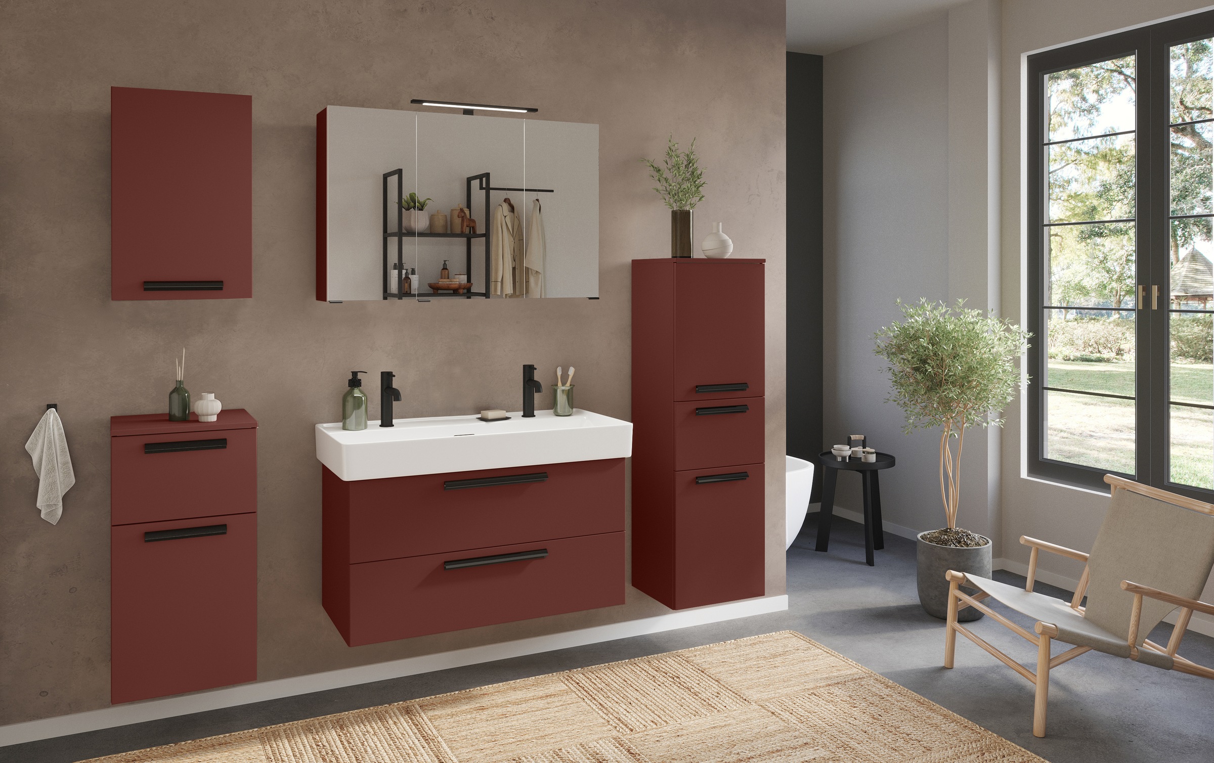 welltime Badmöbel-Set »SALVADA, 2tlg-Set, gedämpfte Scharniere, Softclose, Keramikbecken« Maße (B/T/H): 100/47,5/200 cm, 