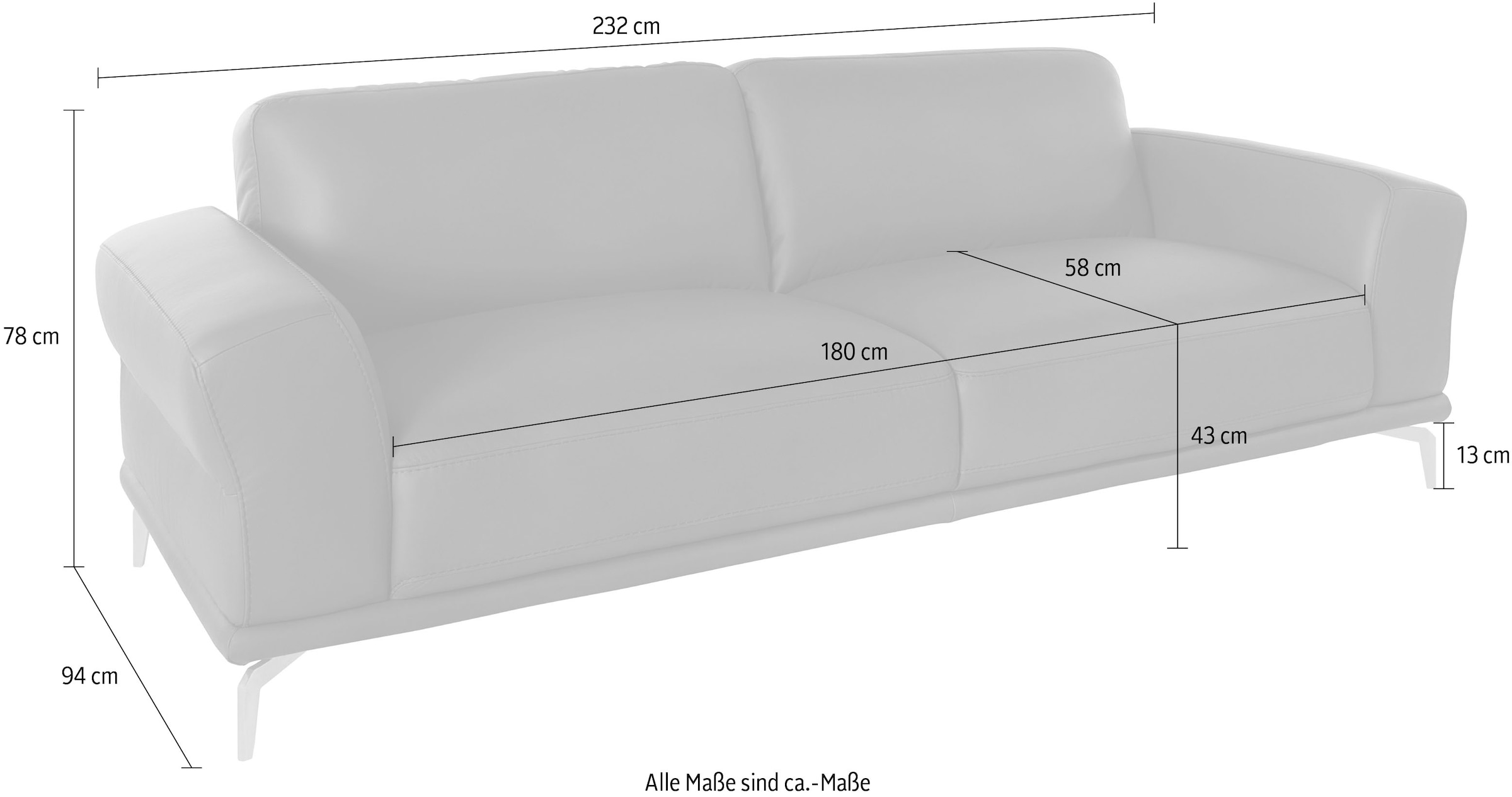 W.SCHILLIG 2,5-Sitzer »montanaa« mit Metallfüßen in Silber matt, Breite 232 cm