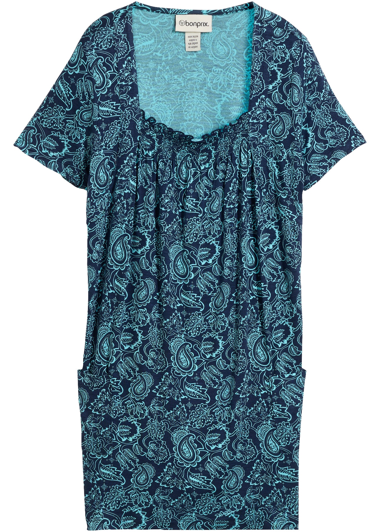 bonprix Tunikashirt mit gerafftem Ausschnitt, in A-Linie, Kurzarm-Design