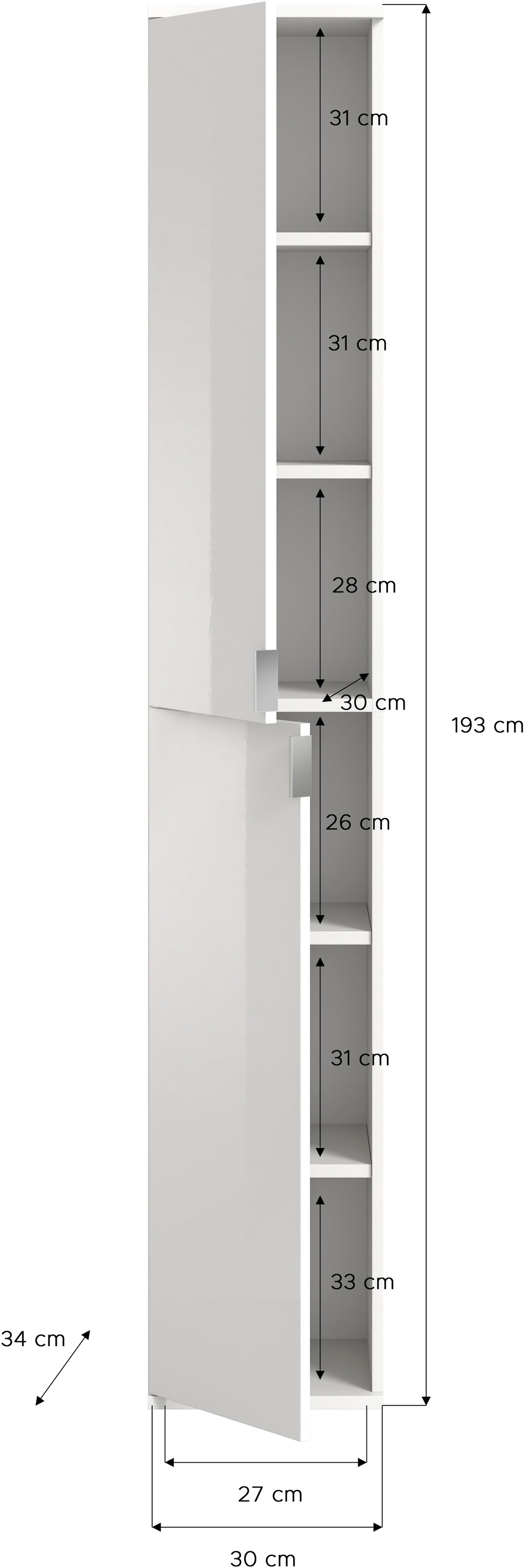 INOSIGN Garderoben-Set »Trondheim, Breite 121 cm, best. aus 3 Schränken, 8 Türen, 21 Fächer«, (Set, 3 St.), inkl. ausziehbarer Kleiderstange, Garderobenschrank, Kleiderschrank