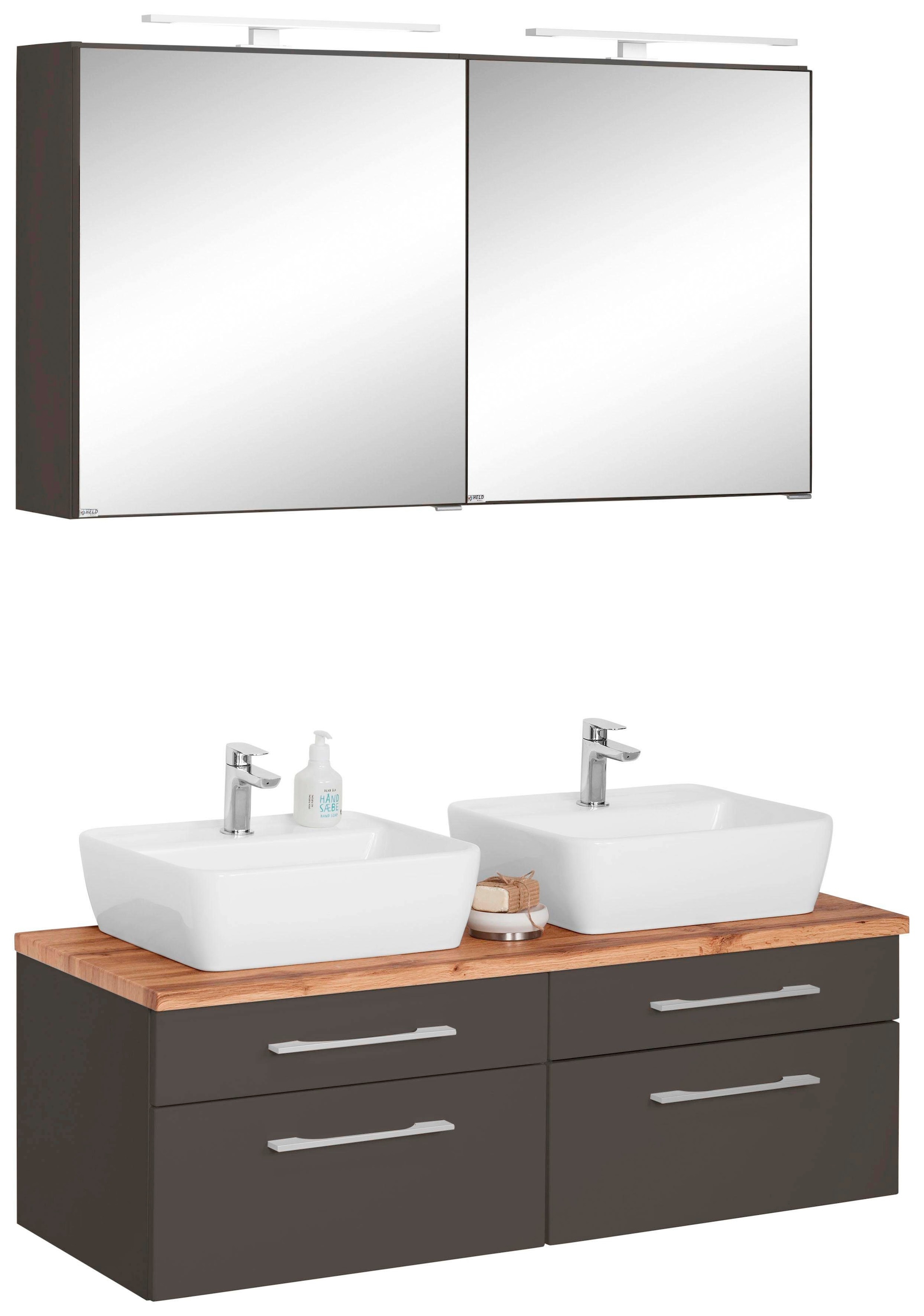 welltime Badmöbel-Set "Davos" 3 Stk. tlg. mit 2 LED-Spiegelschränken günstig online kaufen