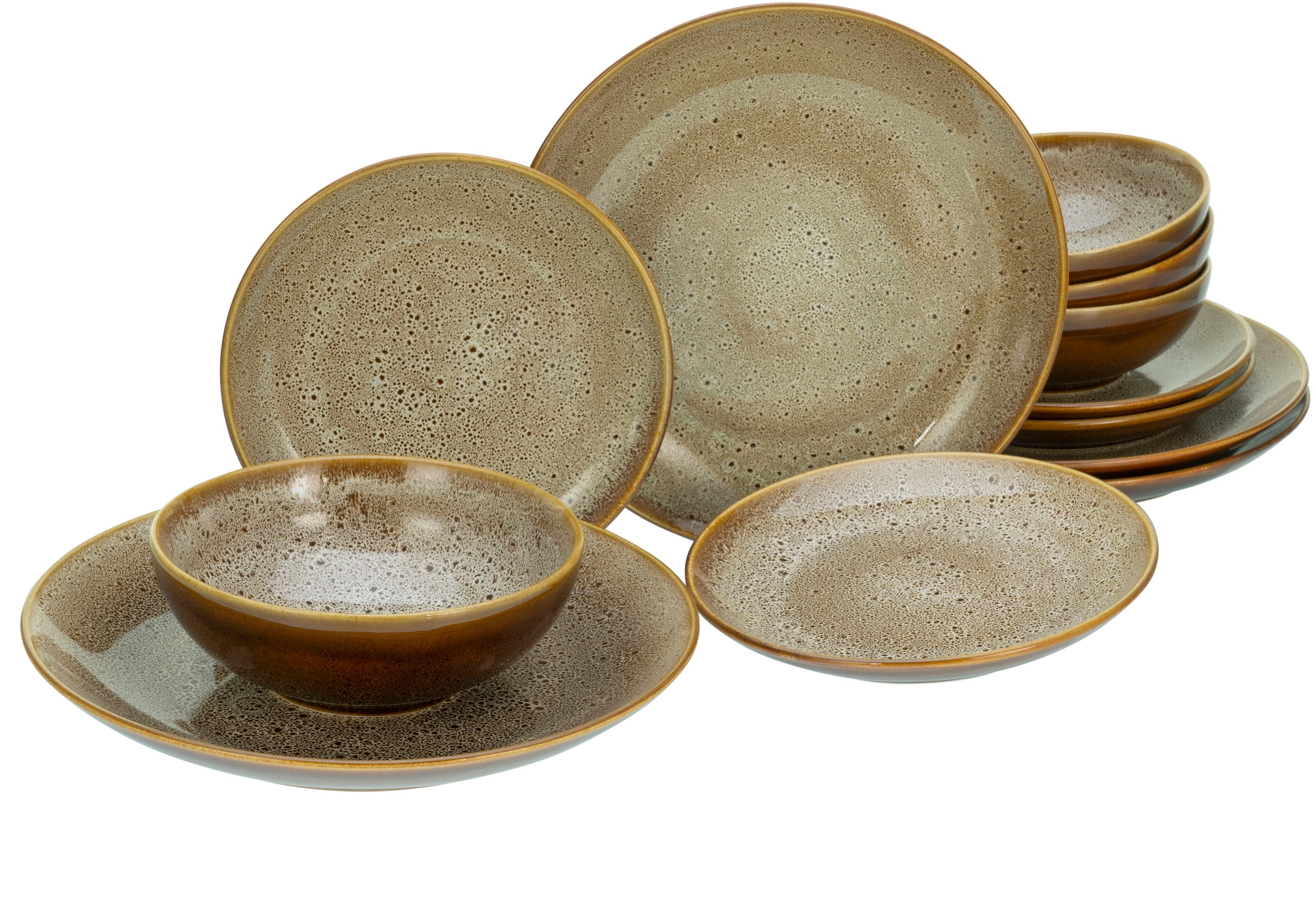CREATABLE Tafelservice "Geschirr-Set Reactive Nostalgic", 12 Stk., braun, Geschirr-Sets, Service, jedes Stück ist ein Unikat, 12 Teile, für 4 Personen