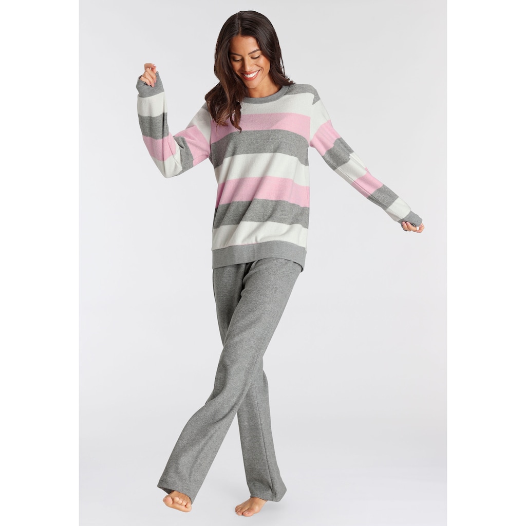 Vivance Dreams Pyjama, (2 tlg.), aus weichem Frottée und mit Colorblock Streifen