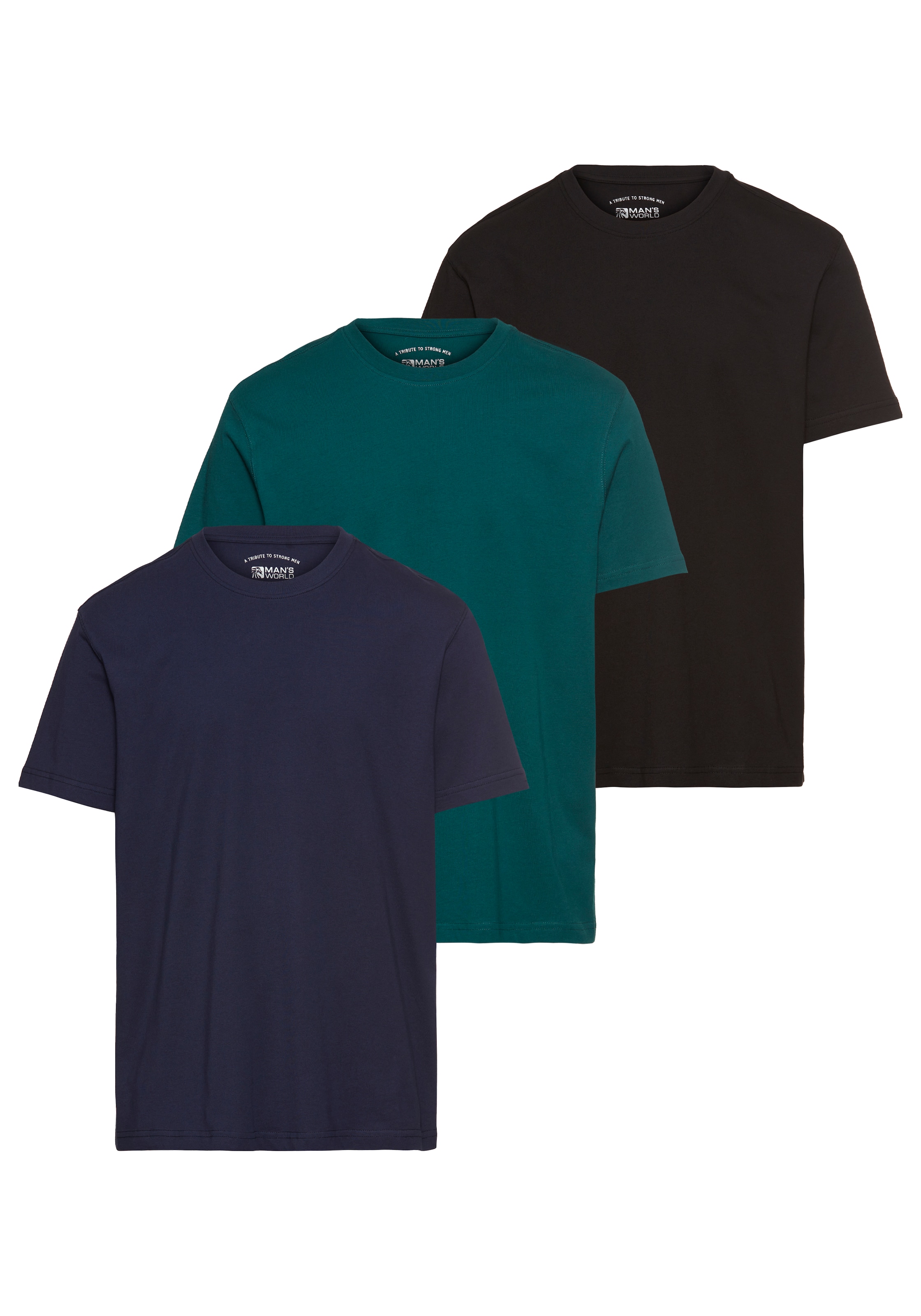 Man's World T-Shirt »neue Farben!«, (3er-Pack), Kurzarm, unifarben, Rundhals, aus Baumwolle