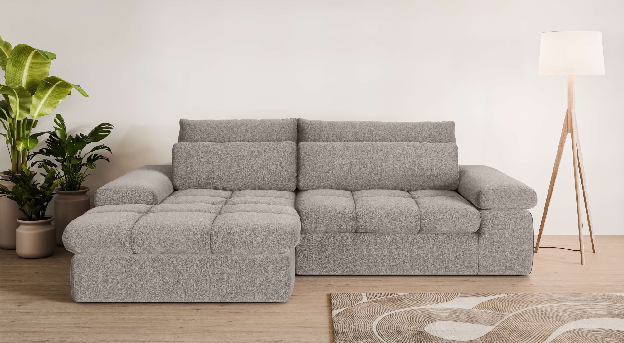 Home affaire Ecksofa "ALVERIE mit Recamiere, moderne Steppung, Maße: B/T/H 274/203/106 cm" L-Form mit Wellenunterfederung, mit 4 Rückenkissen, pflegeleicht Stoff