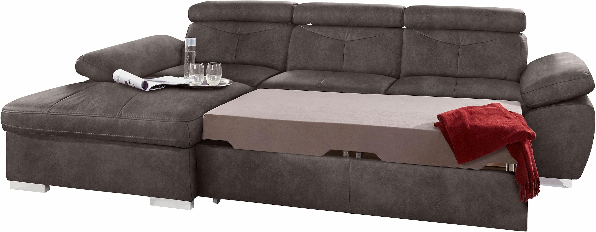 exxpo - sofa fashion Ecksofa »Spring, super bequem und komfortabel mit Armteil- und Kopfteilfunktion«, L-Form, wahlweise mit Bettfunktion und Bettkasten