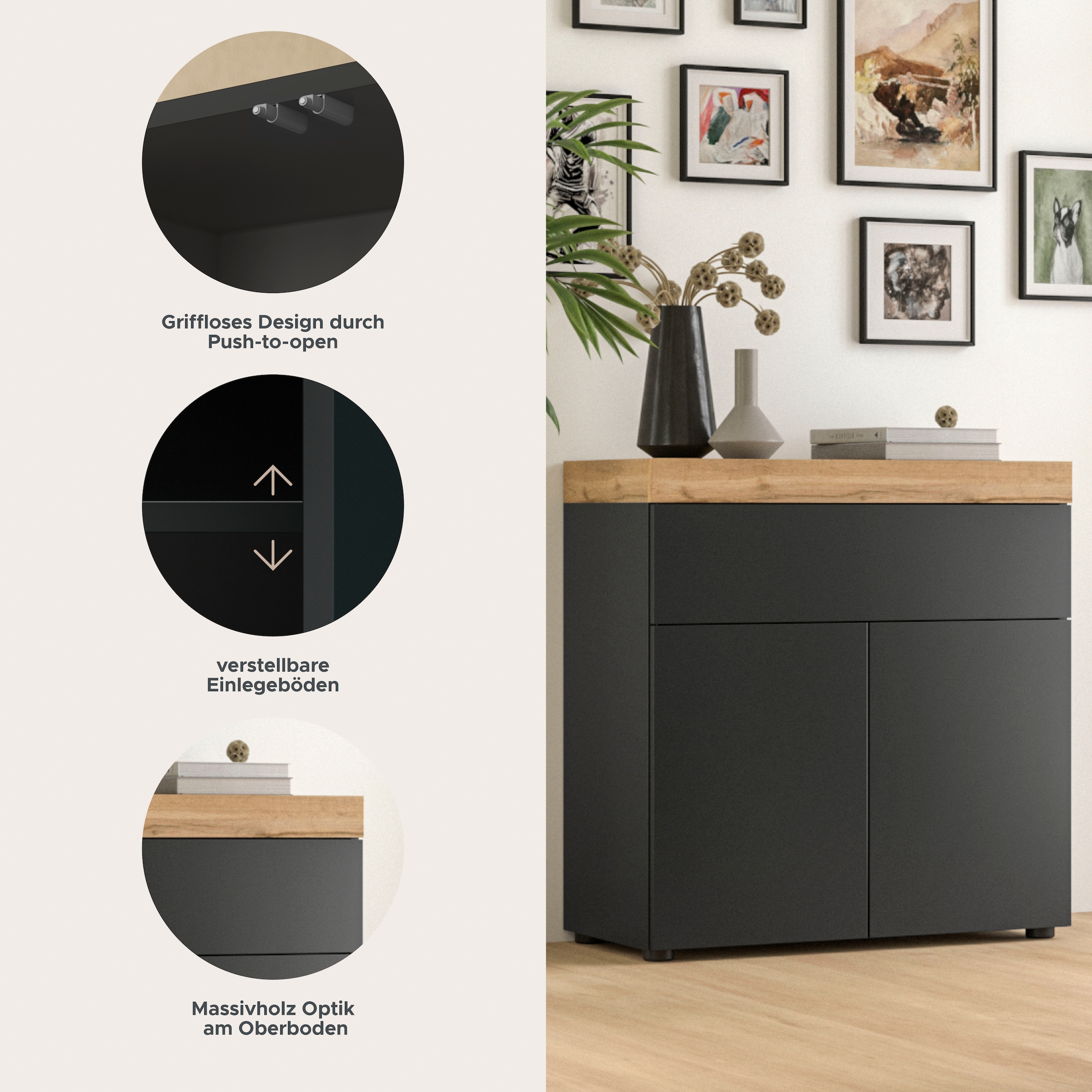 OTTO home Kommode »MAMBO, TOPSELLER!, Breite 77cm, 2 Türen, 1 Einlegeboden, 1 Schubkasten« 1 Stk. tlg. Kommode, Anrichte, Wohnzimmer, Schlafzimmer