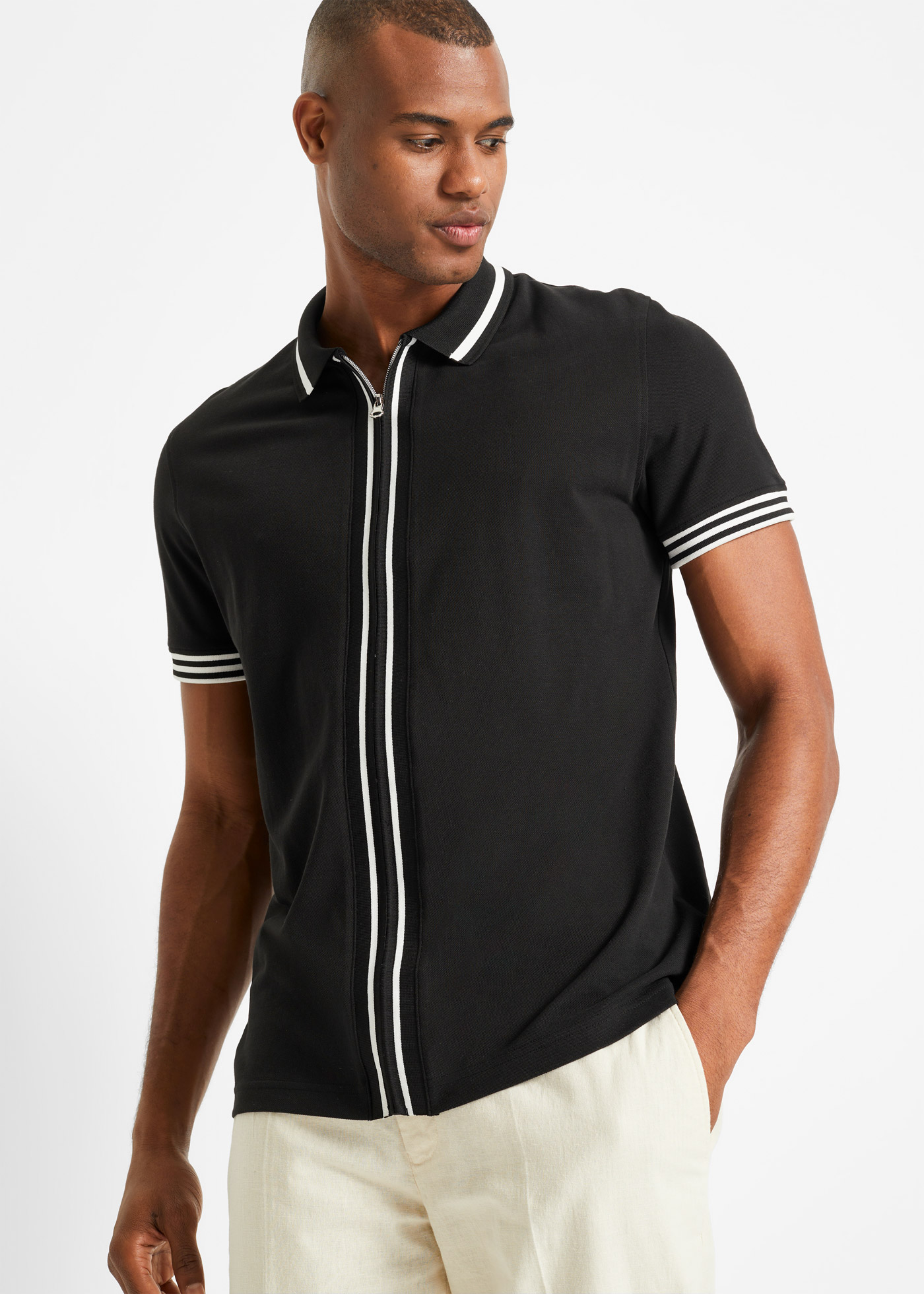 bonprix Poloshirt Kurzarm, mit Reißverschluss, aus reiner Baumwolle