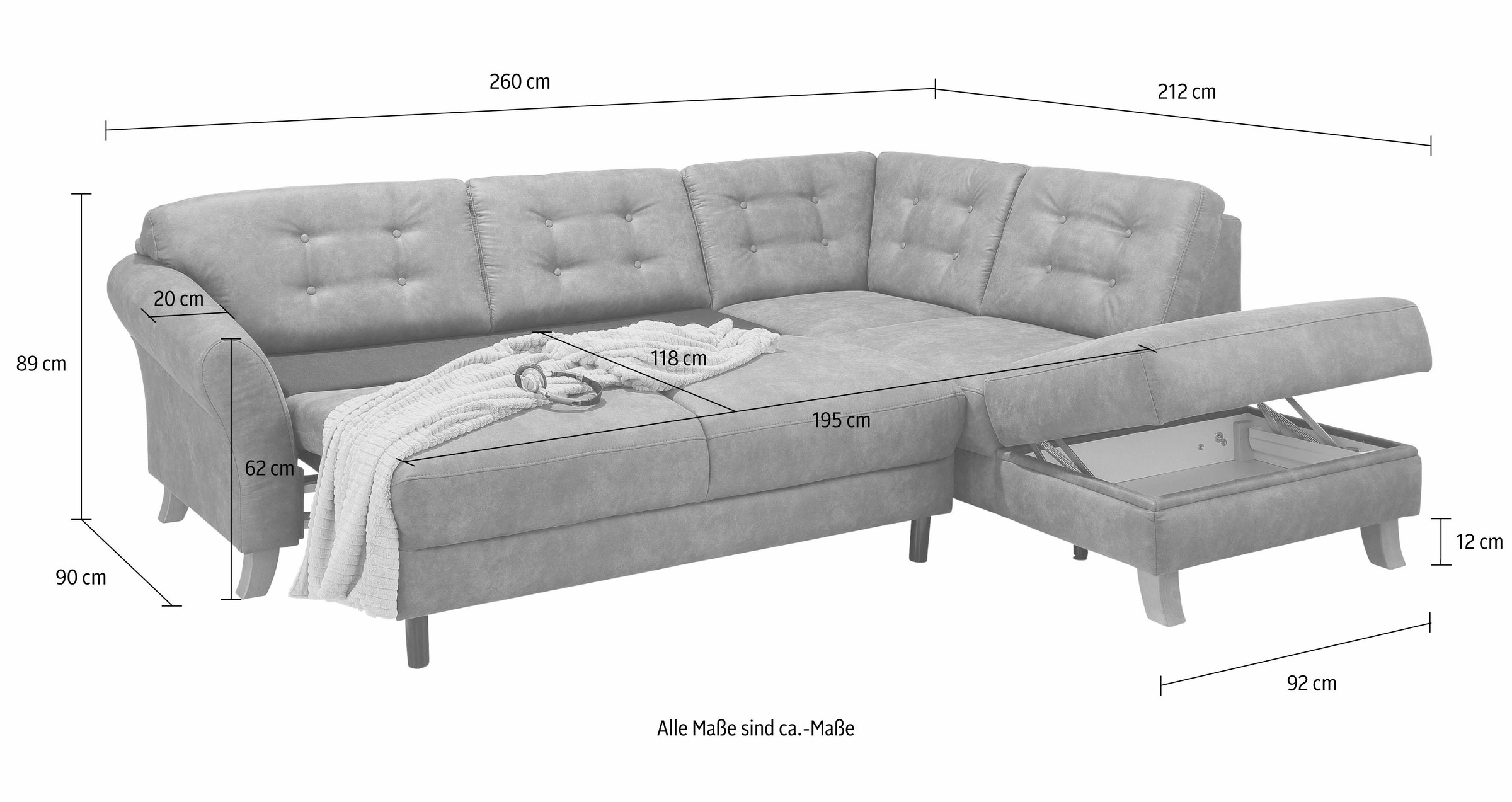 Home affaire Ecksofa »Trondheim L-Form«, mit Federkern