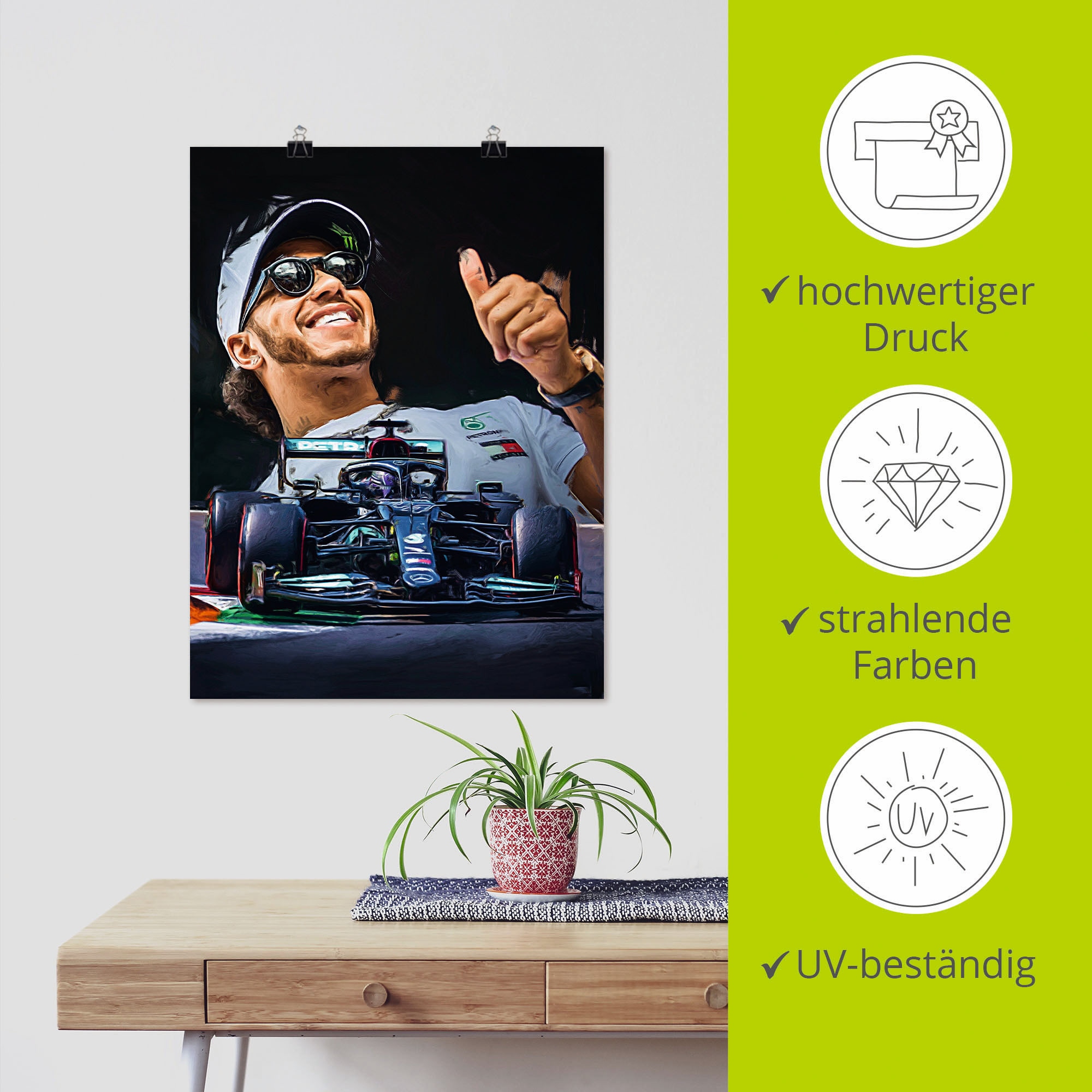 Artland Wandbild »Sir Lewis Hamilton alias LH44«, Auto, (1 St.), als Alubild, Outdoorbild, Leinwandbild, Poster in verschied. Größen