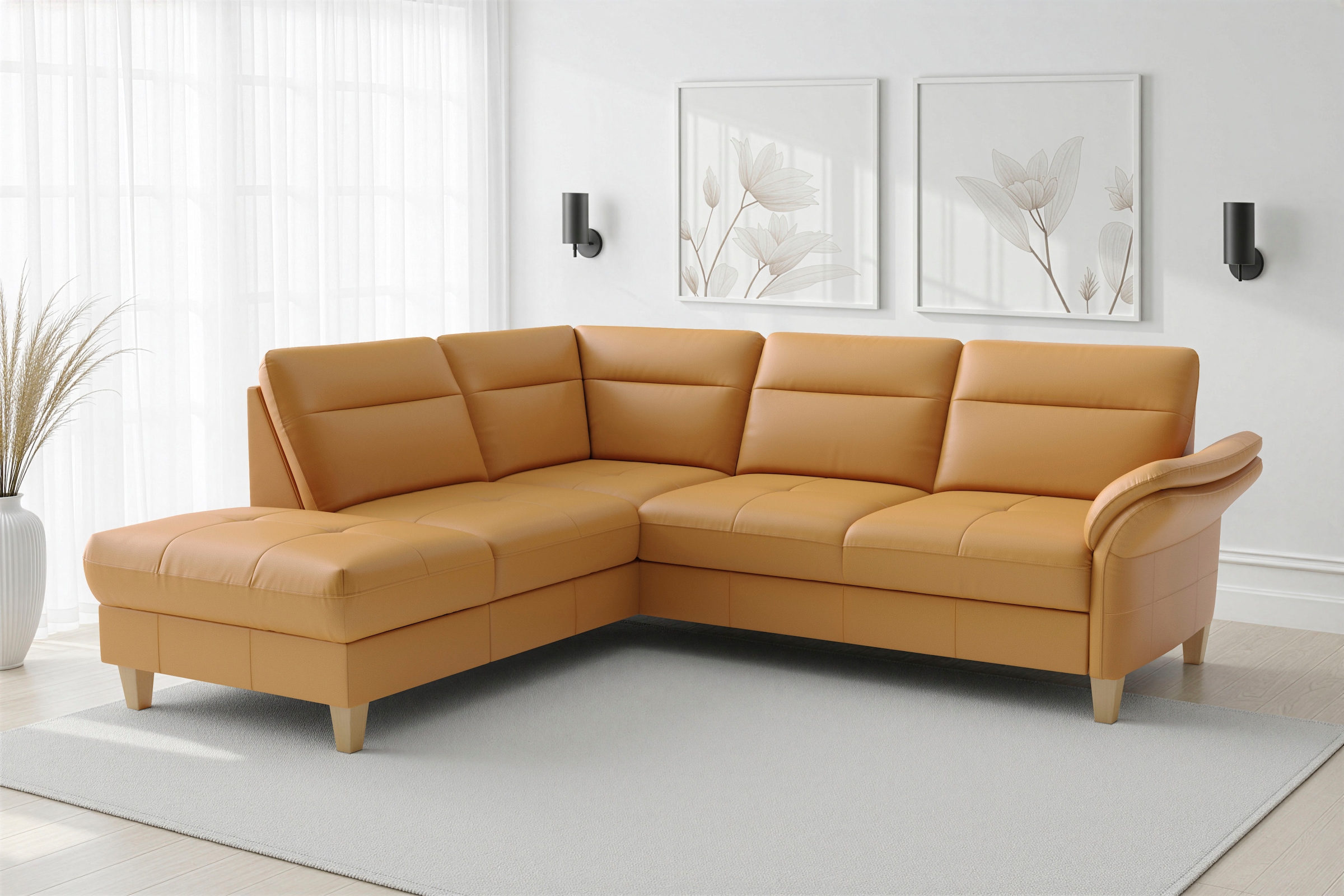sit&more Ecksofa "Pamela L-Form, B: 218 cm, optional Schlaffunktion & Bettkasten, Leder" optional Armteilverstellung, Schlaffunktion & Bettkasten