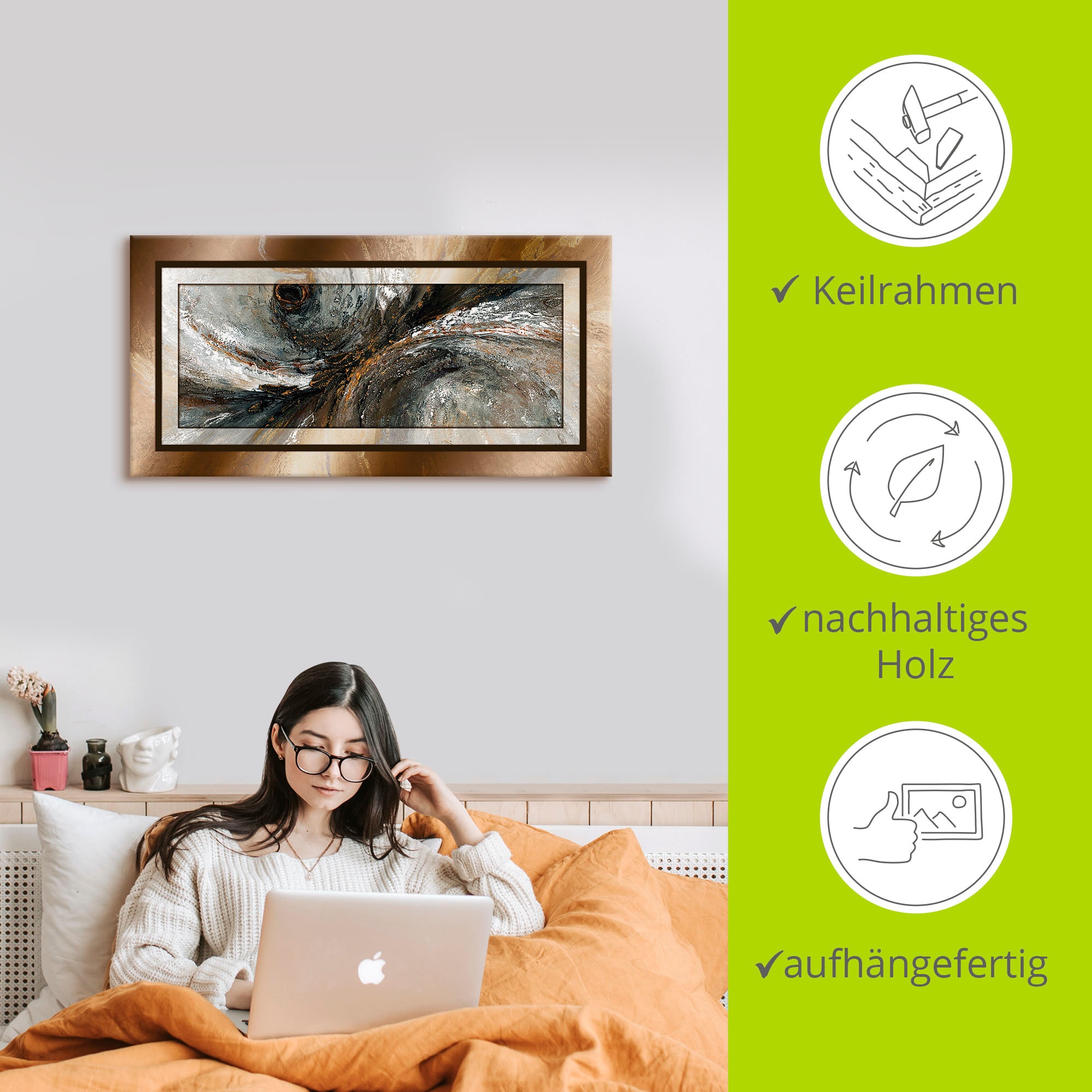 Artland Wandbild »Gold Abstrakt 2«, Gegenstandslos, (1 St.), als Alubild, Outdoorbild, Leinwandbild, Poster in verschied. Größen